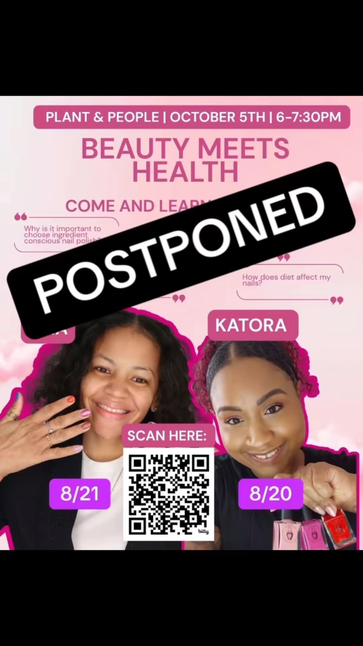 Unfortunately due to unforeseen circumstances Beauty Meets Health is postponed. For those of you that purchased a ticket we sincerely apologize for any inconvenience. We intend to have a new date as soon as we can. If you would like to be issued a refund please reach out to me directly. We look forward to seeing you at our new date!