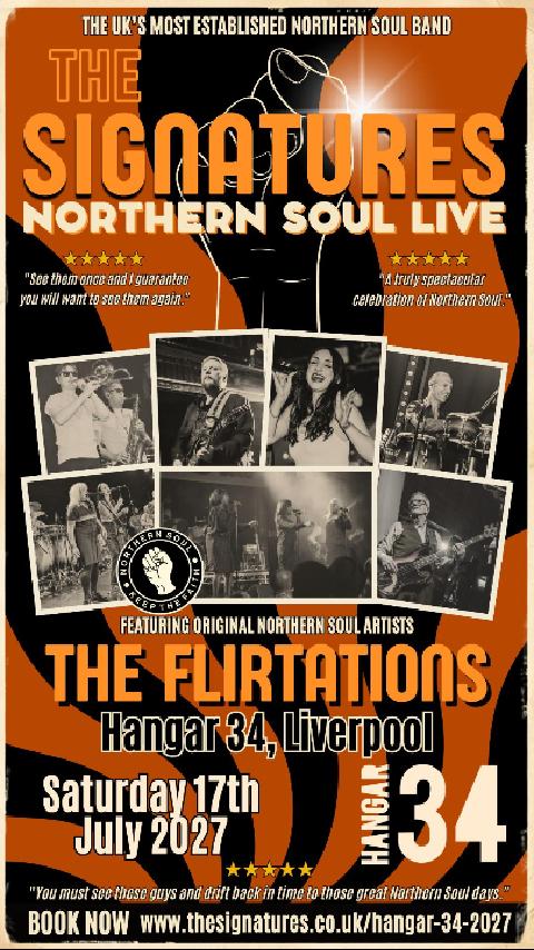 LIVERPOOL YOU'RE IN LUCK!📢 We'll be back at @hangar34liverpool on Saturday 18th July 2027, with some very special guests, @the.flirtations! It's going to be a big one. Get ready for the full 10-piece band, multiple vocalists, your Northern Soul favourites and plenty of room for some proper dancing.🕺
Tickets on sale NOW at https://www.thesignatures.co.uk/hangar-34-2027
Early bird tickets available for just £15 when you sign up to our mailing list.🤫