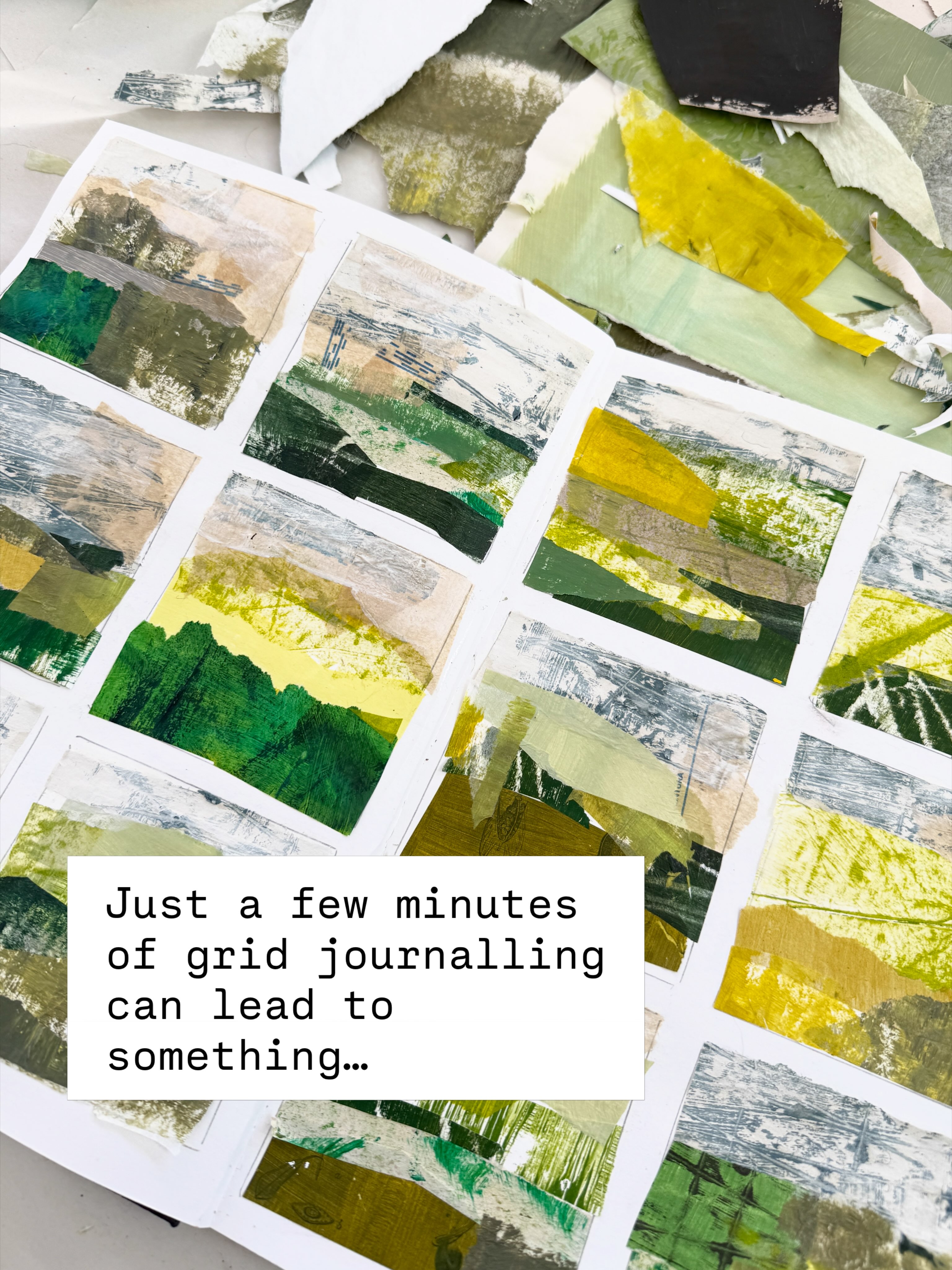 We were asked this question a lot!
How do our little sketchbook grids influence our bigger work?
This was frequently asked at our fabulous September festival with @northantsrutlandos Open Studios where I showed with @jackie.cheetham just last week.
Since then there’s been very little time for painting, so a little collage grid journalling has been satisfying that need to make something.
And somewhere amongst the marks, layers and little squares, ‘The Tree We Know’ appeared.
It’s now sitting quietly on its little easel, in front of the much larger ‘The Shape of Elsewhere’
If this little tree speaks to you, ‘The Tree We Know’ is £30 including UK P&P and the easel. It’s ready to find a quiet spot of its own. Just send me a message ( DM).
‘The Shape of Elsewhere’ will be on my website soon — £295 including P&P. This is a 30cm painting and I’m slowly getting round to uploading paintings that haven’t been shown yet.
In the meantime what’s your favourite tree —
We all have a tree that means something, don’t we?
I’d love to know yours.