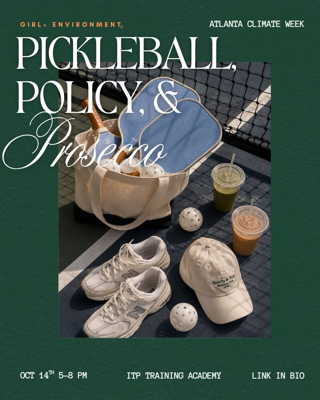 PICKLEBALL, POLICY & PROSECCO?! 🥂🏓 Say less.
We’re bringing a little GPE energy to the first-ever Atlanta Climate Week! Join Girl Plus Environment for an evening where climate action meets community, connection, and a little friendly competition.
Come play pickleball, sip some prosecco, meet Team GPE, and connect with climate girlies, advocates, professionals, and friends from across Atlanta. Whether you’re deep in the climate space or just curious about how to get involved, you’re invited. 💚
📅 October 14
⏰ 5–8 PM
📍 TTP Training Academy
🎟️ RSVP at the link in our bio!
Tag the person you’re bringing with you 👇🏾
#AtlantaClimateWeek #ATLClimateWeek #ClimateJustice #ClimateCommunity #AtlantaEvents