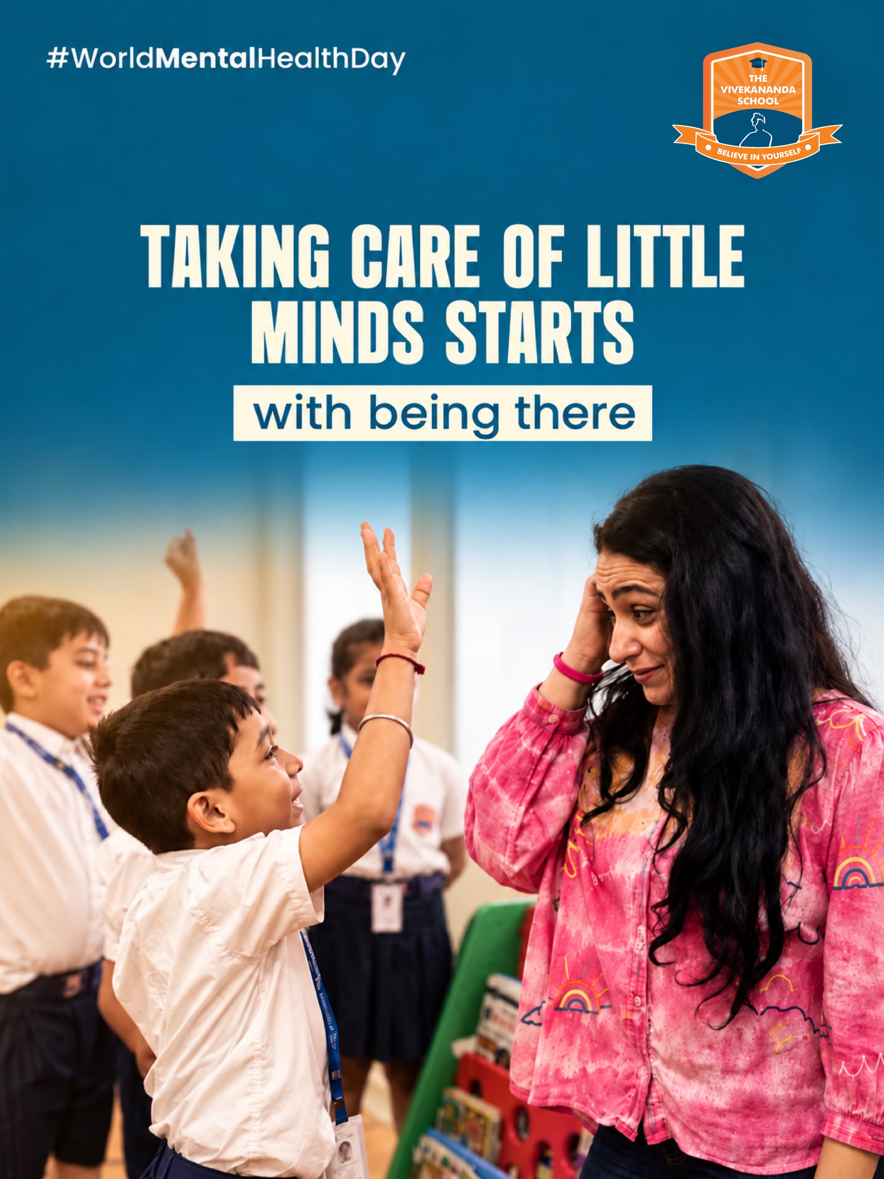 Mental health is nurtured in the little things we do every day. 💚
At The Vivekananda School Gurugram, we believe that a child’s wellbeing begins with feeling safe, heard and understood. From a reassuring hug to a listening ear, from learning to express emotions to knowing that it’s okay to ask for help, every little moment matters.
This World Mental Health Day, let’s remember that children need more than encouragement to succeed. They need spaces where they feel accepted, relationships they can trust, and the freedom to be themselves.
#WorldMentalHealthDay #TheVivekanandaSchool #MentalHealthMatters #ParentsAsPartners #HolisticEducation