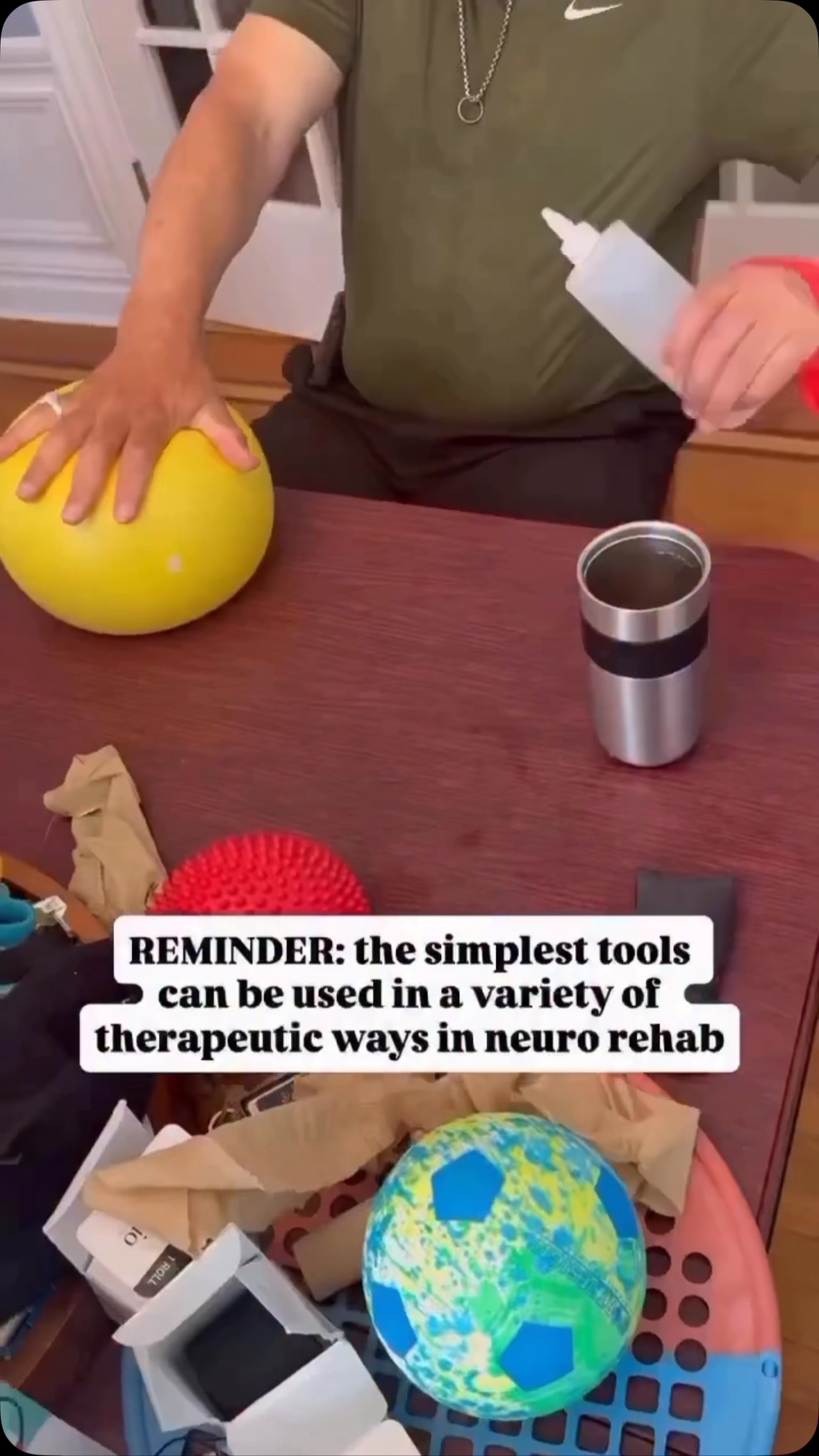 ✨ Neuro rehab doesn’t always need fancy tools — sometimes the simplest objects give us the MOST versatility.
From tone management and spasticity reduction ➡️ to dual-task training and proprioceptive feedback… a basic squeeze bottle can become a powerhouse for neuro recovery.
Swipe through and watch how layering in water, Coban, or even a bag weight transforms one object into endless treatment ideas.
Which version would YOU try first with your patients? 👇
#NeuroRehab #StrokeRecovery #BrainInjuryRehab #OTinterventions #PTinterventions Neuroplasticity Spasticity Hemiparesis FunctionalRecovery OccupationalTherapy PhysicalTherapy