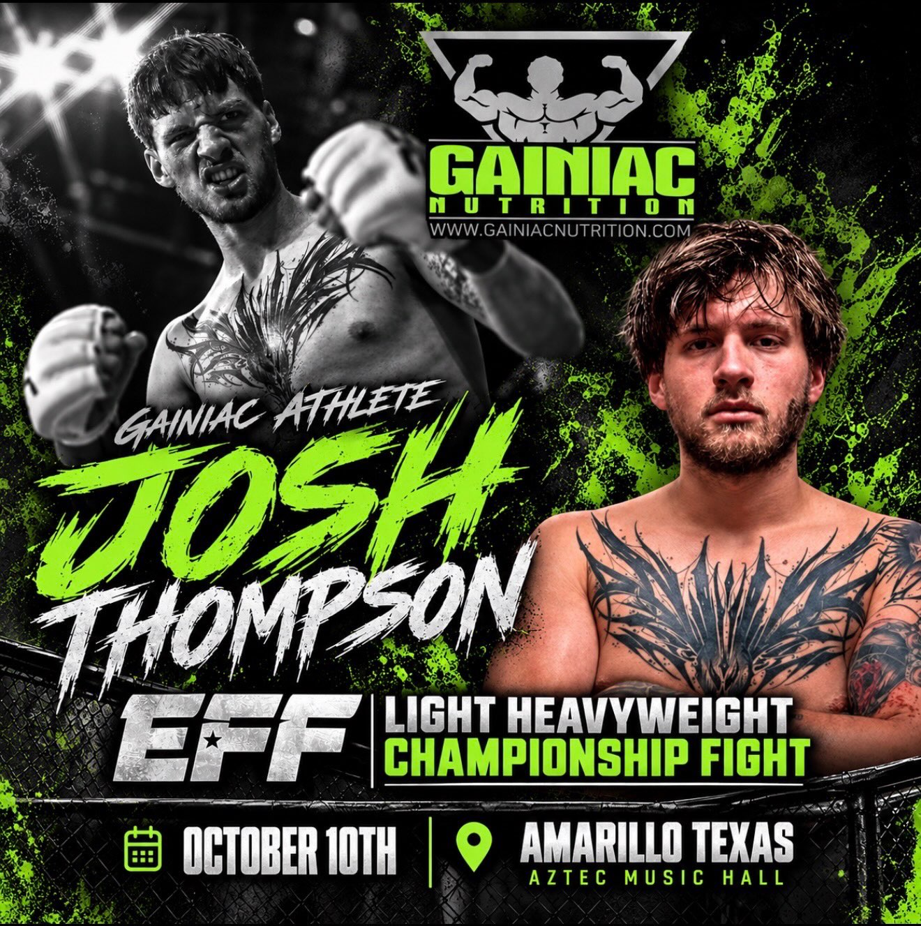 Let’s hear it @josh_thompson_117 as he’s dialed in and ready for another title fight! He’s looking to add another first round knockout to his 3-1 record, all wins being first round KO’s, he’s ready for war. It’s going down tomorrow night in Amarillo, Tx. He’s fighting in the EFF Light Heavyweight Championship! Crushed his fight camp and has left no stone unturned! He’s ready to battle it out. Let’s go Josh! Go get your title!!
#gainiaclbk #mma #fighter #gainiacarmy #gainiacnation