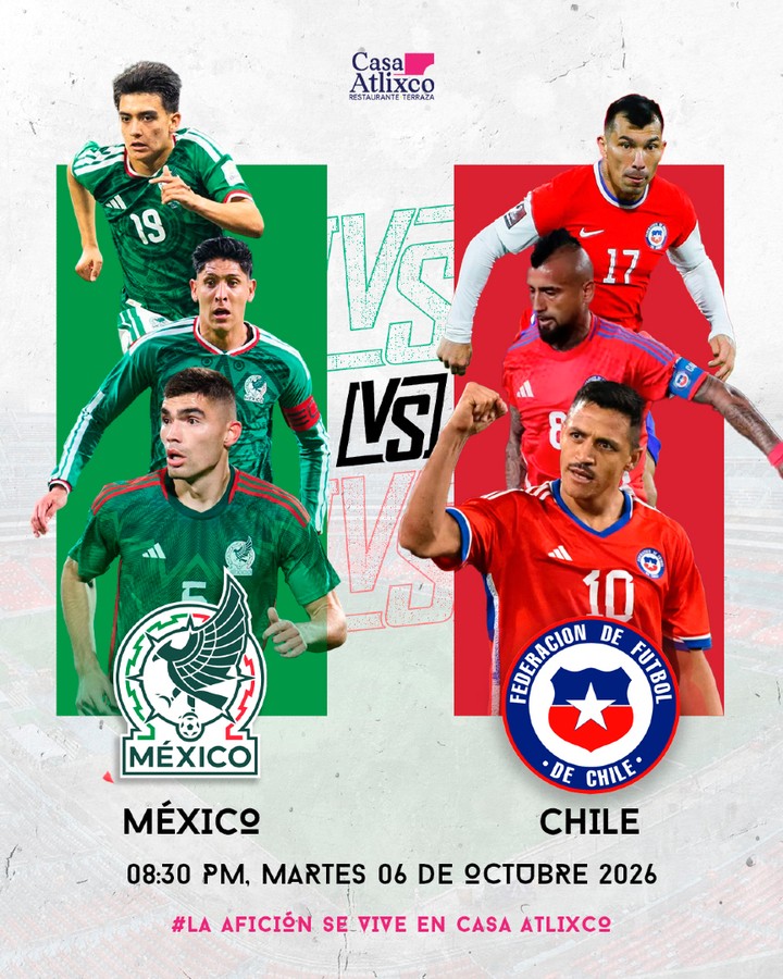🇲🇽⚽🇨🇱 ¡La pasión se vive en Casa Atlixco!
México 🇲🇽 se enfrenta a Chile 🇨🇱 y tenemos el lugar perfecto para disfrutar cada minuto. 🔥⚽
📅 Martes 06 de octubre
⏰ 8:30 PM
📍 Casa Atlixco
¡Arma el plan y ven a apoyar a México! 🙌🇲🇽
#LaAficiónSeViveEnCasaAtlixco #MéxicoVsChile #CasaAtlixco