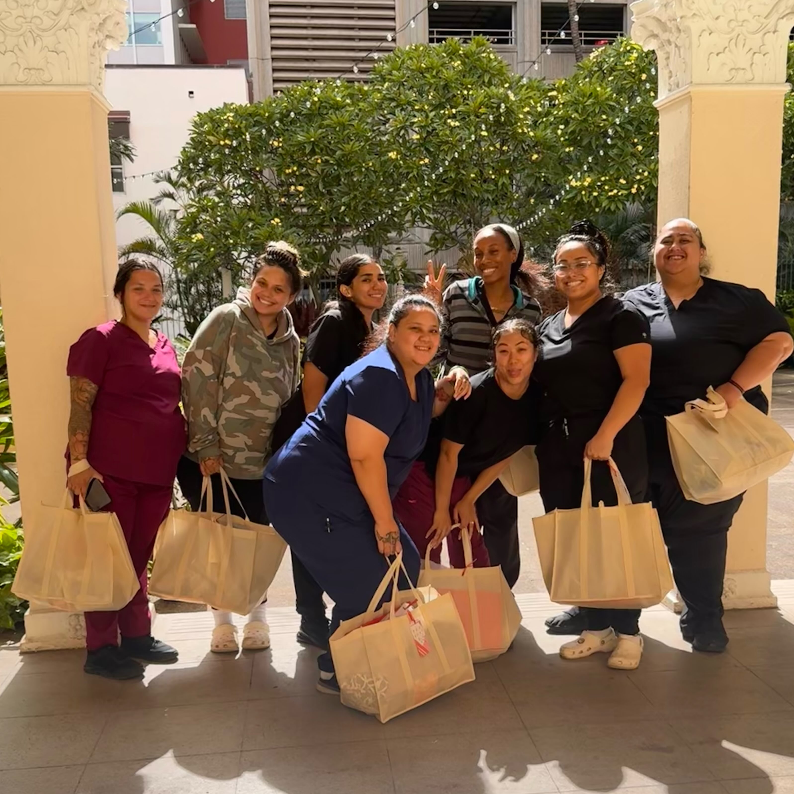Cohort #9 with their @dfs_honolulu goodie bags. Ready to get dressed & show up for their interviews tomorrow and Friday 😊❤️ Wish them luck as they prepare for Graduation on Friday!! 🎓