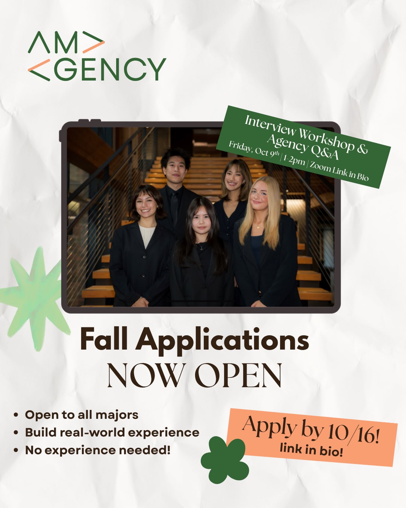 New school year! New experiences! AMA Agency Fall Applications are officially OPEN! 🍂🌟
Join our in-house marketing consulting group to help real Seattle businesses grow through creative, research-driven strategy. This is your chance to gain hands-on experience, boost your resume, and meet like-minded students along the way. No prior marketing or consulting experience needed.
🗓️ Applications close 10/16 @ 11:59pm
❓ Want to hear about Agency straight from our execs? Join our Interview Workshop & Application Q&A on Zoom this FRIDAY, 10/9, from 5:30-7:00PM
Apply and find the Zoom link in our bio!