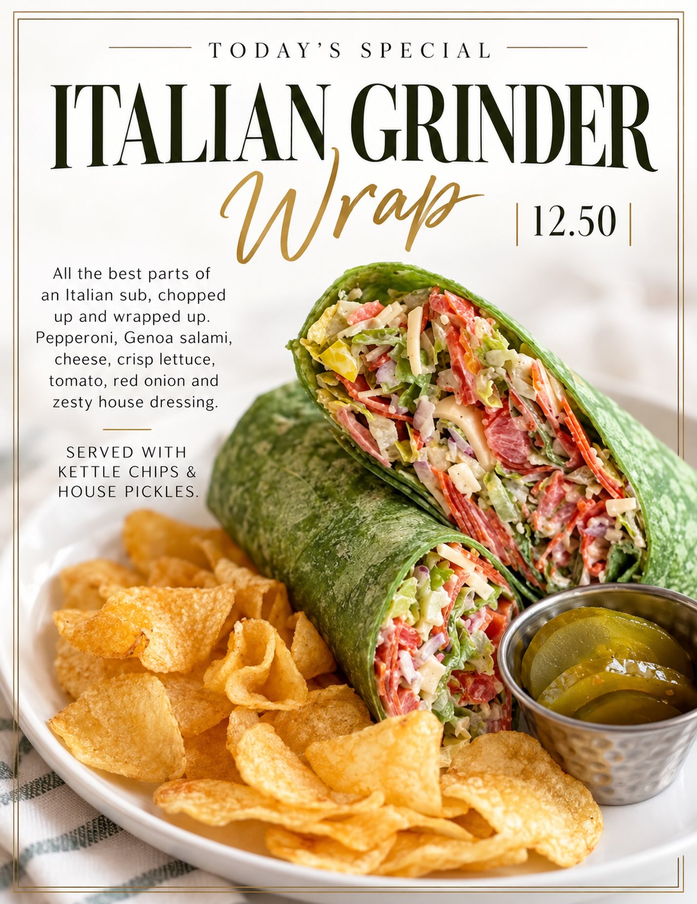 🌯✨ TODAY’S SPECIAL! ✨🌯
Our Italian Grinder Wrap is loaded with pepperoni, Genoa salami, cheese, crisp lettuce, tomato, red onion & our zesty house dressing! 😍
Served with kettle chips + house pickles for just $12.50! 🥒🥔
Come get your lunch fix at Dessert by MommaCakes! ❤️
#DessertByMommaCakes #TodaysSpecial #ItalianGrinder #FairfieldTX #LunchTime