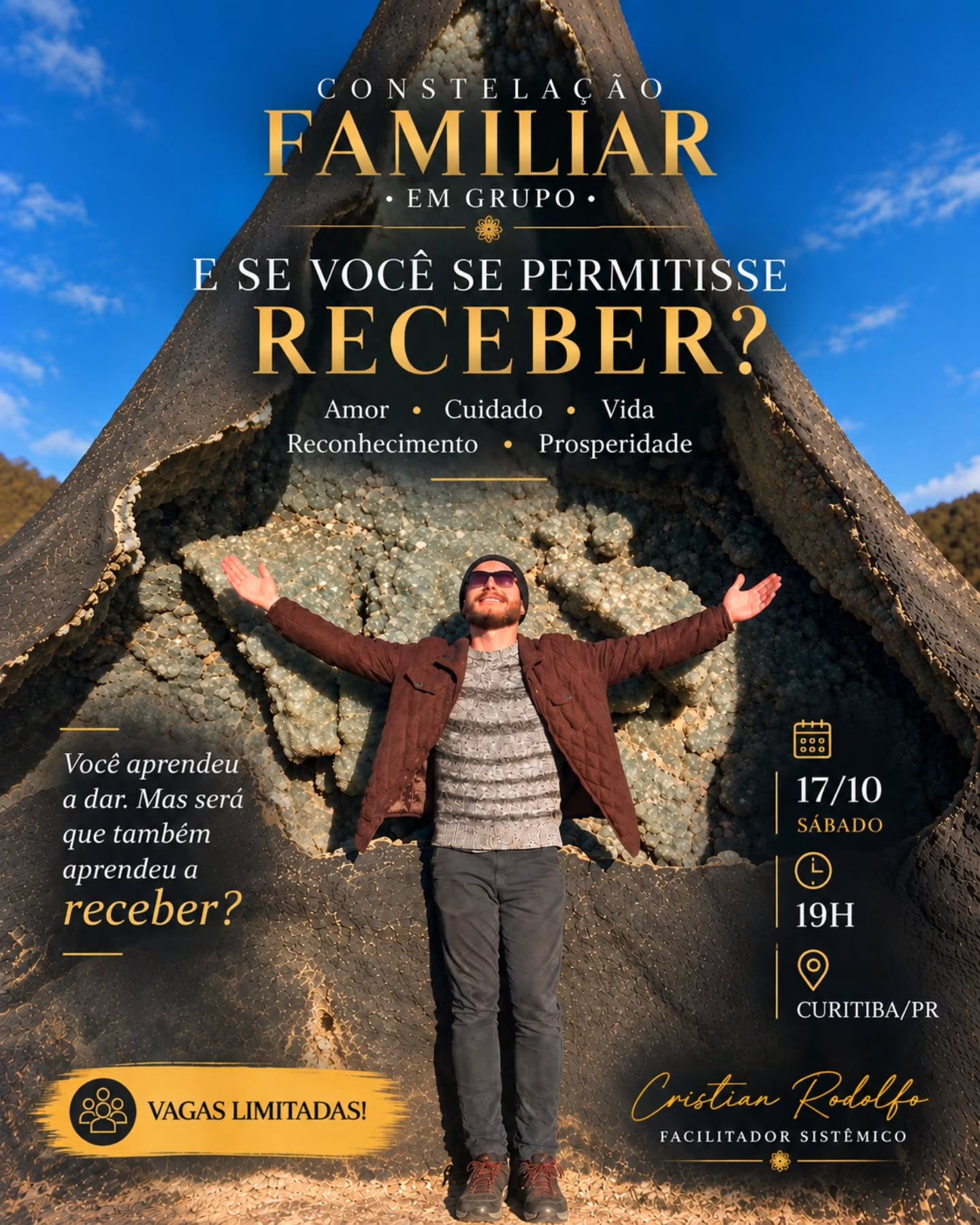 ✨️ CONSTELAÇÃO FAMILIAR EM GRUPO
E SE VOCÊ SE PERMITISSE RECEBER?
Você aprendeu a dar. A cuidar. A estar disponível. A fazer pelo outro.
Mas será que também aprendeu a receber?
Às vezes, desejamos amor, cuidado, prosperidade e reconhecimento, mas existem histórias, padrões e vínculos que dificultam o movimento de acolher aquilo que a vida nos oferece.
Este encontro é um convite para:
🌀 Olhar para a sua relação com o receber.
🌀 Reconhecer padrões que dificultam esse movimento.
🌀 Perceber onde dar se tornou mais fácil do que receber.
🌀 Abrir espaço para acolher o que chega até você.
✨️ Talvez receber não seja sobre fazer mais para merecer, mas permitir-se acolher aquilo que a vida também tem para oferecer.
📅 17/10 (sábado)
⏰ 19h
🎟️ Vagas limitadas
Você pode participar como constelado ou como representante no grupo.
Se sentir o chamado para esse movimento, me chama no direct ou no WhatsApp. 💬
#constelacaofamiliar
#constelaçãofamiliarsistêmica
#constelaçãofamiliaremgrupo
#constelacaoemgrupo
#constelacaosistemica