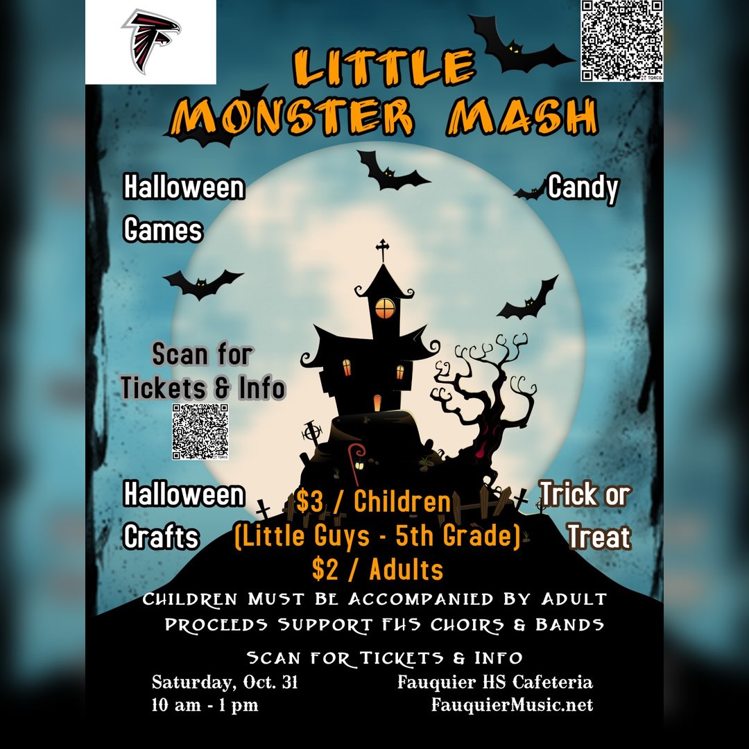 Bring your Little Monsters to The Little Monster Mash on Halloween morning at FHS. Family fun that’s spooktacularly ghoulish. www.FauquierMusic.net!