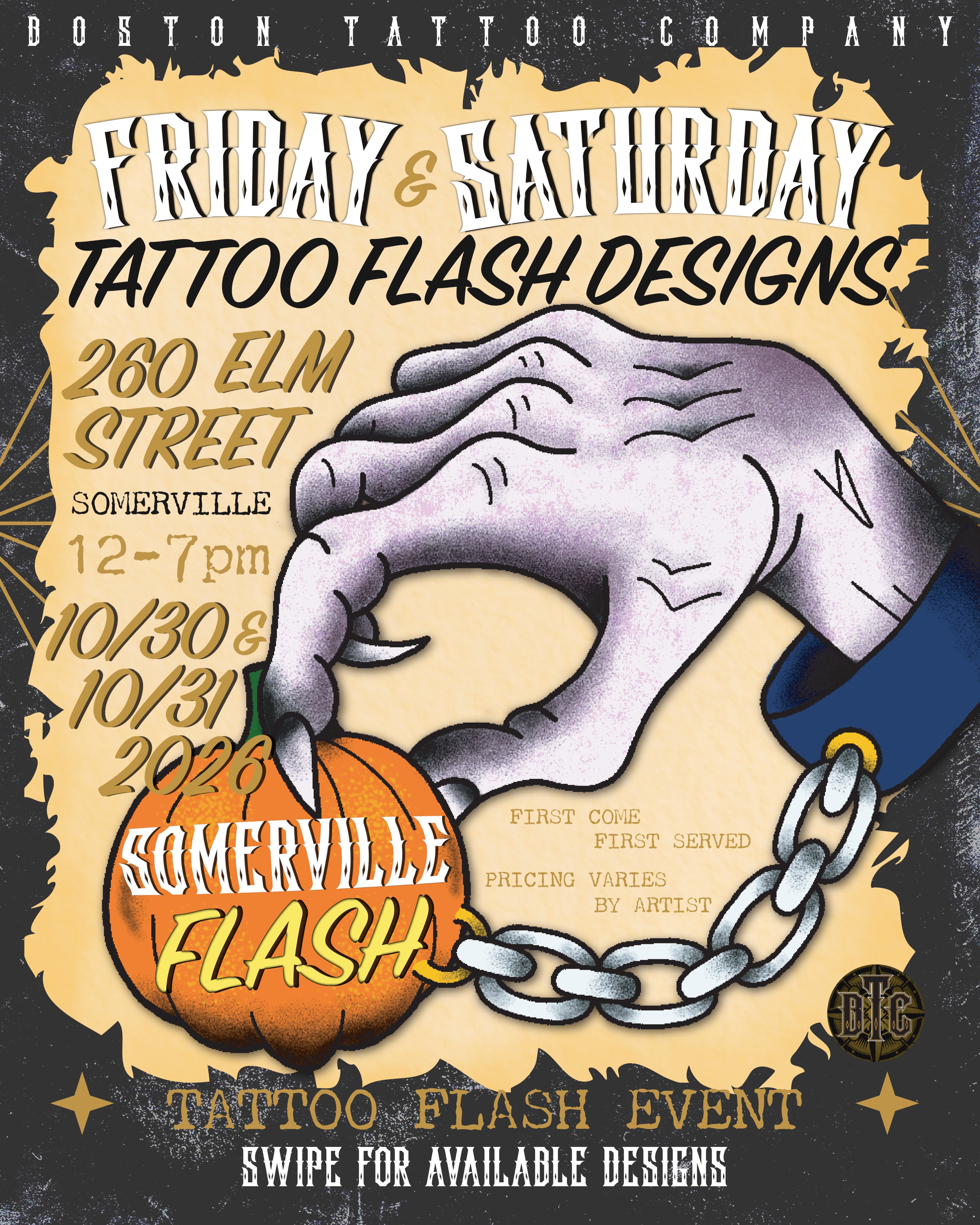 Fresh Flash Sheets for the Halloween Tattoo Flash Weekend happening at Boston Tattoo Company 🔥 Find these designs at 260 Elm Street in Davis Square
.
Featured in this post:
Kurt @dirtyblackboots
Tyler @tyylerbydesign
Lily @lily_jarnryd
Carlos @carlosgomezinkstudio
Chris @chrisblazeart
.
These designs can be booked for the month of October, or come by for a walk-in on Friday or Saturday of Halloweekend. Flash days are first come first served. If your preferred artist is already tattooing, we’ll have a waitlist! Experience the spooky vibes in Davis Square 👻
.
#bostontattoo #flashday #tattooflash #walkintattoo #americantraditional
