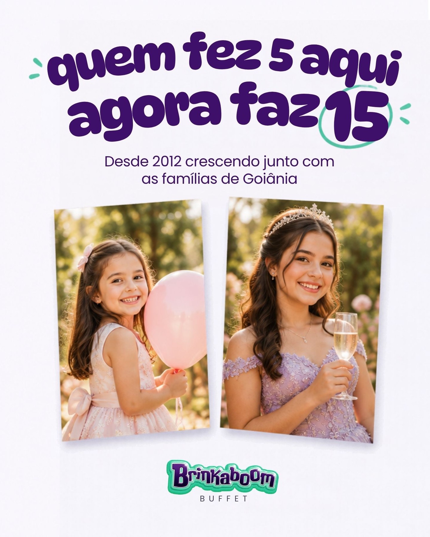 Ela soprou a velinha de 5 anos aqui. Agora volta pra dançar a valsa dos 15. 🎂
Quando uma família escolhe a gente de novo, dez anos depois, é o maior elogio que a gente pode receber. Desde 2012 crescendo junto com as famílias de Goiânia, de festa em festa.
Você também comemorou com a gente? Marca aqui nos comentários quem já teve festa no Brinkaboom. 💛