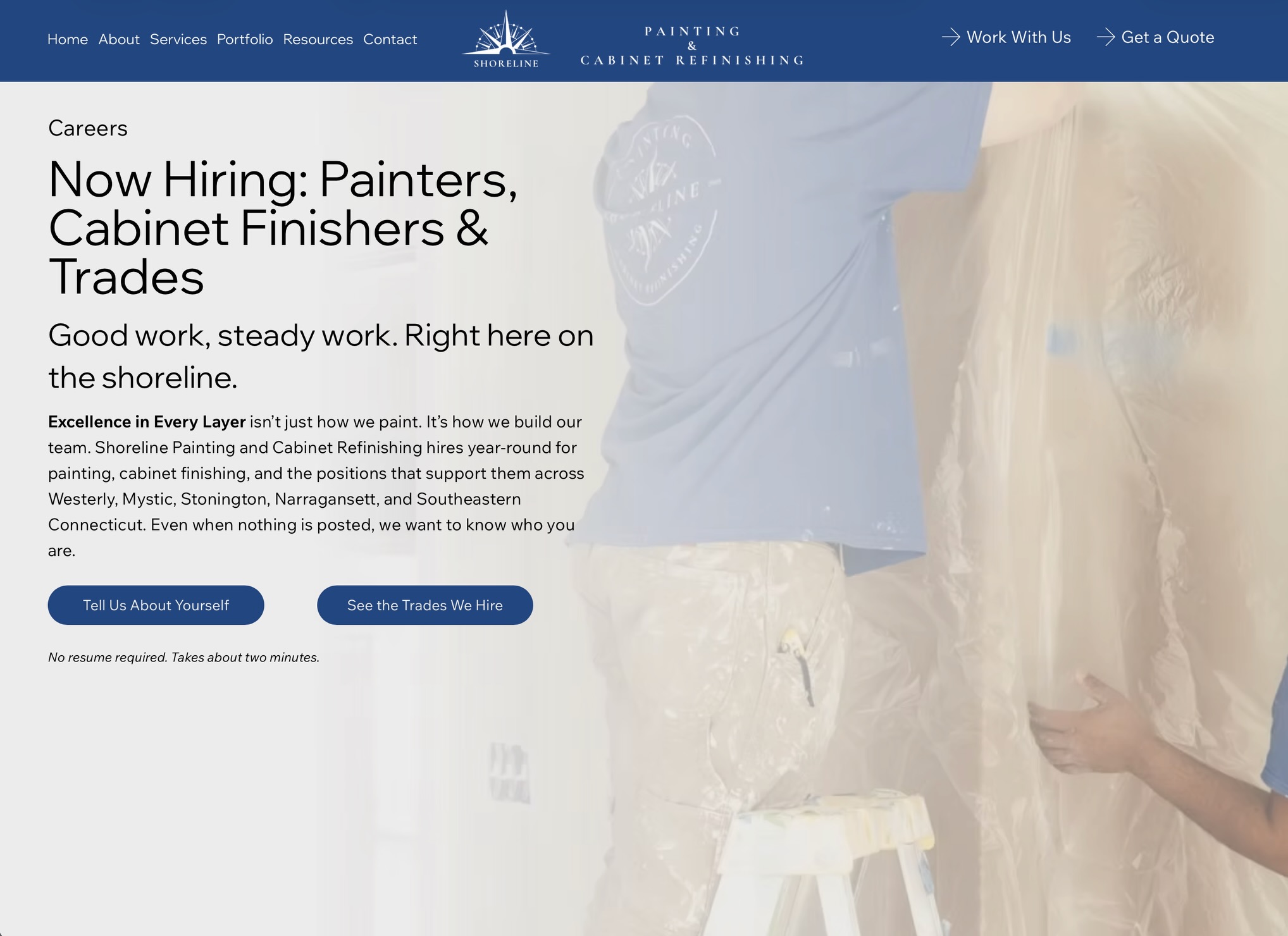 Our new Careers page is officially live!
Whether you’re an experienced painter or looking to learn the trade, we’d love to hear from you.
A huge thank you to Jen from @elevenshoresdigital for bringing this page to life and creating something that truly reflects who we are and where Shoreline is headed.
Take a look, tell us about yourself, and maybe you’ll be the next addition to the Shoreline team!