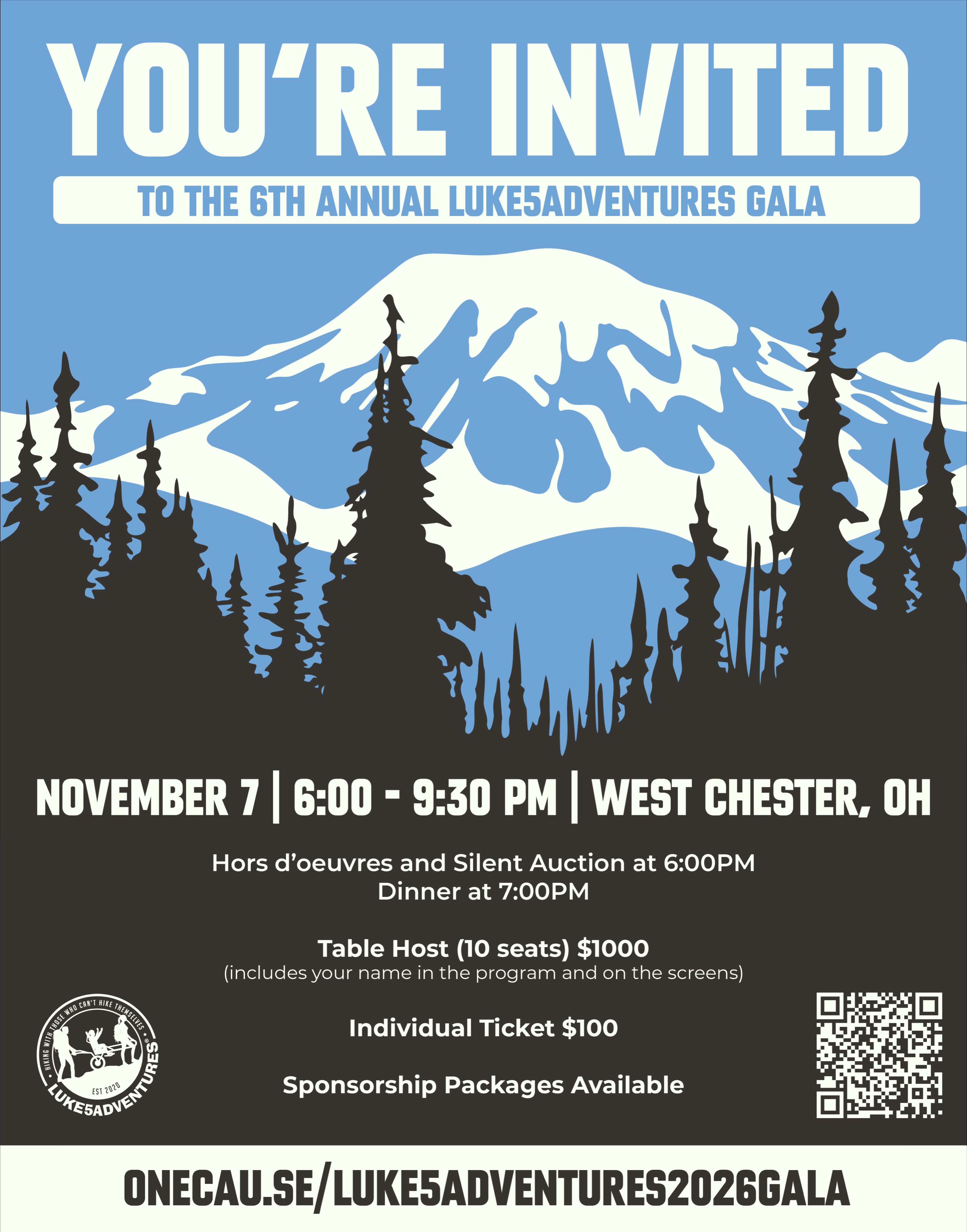 The 6th Annual Luke5Adventures Gala is only ONE MONTH away!! 🎉🥳
Join us on November 7th in West Chester, Ohio as we celebrate another incredible year of hiking and are inspired by the ongoing stories of impact locally and around the country.
We will also be premiering our newest documentary Back to Zion with an opportunity to meet in here from the family that was impacted. 🏜️
Get your tickets today at the link in our bio 🎟️