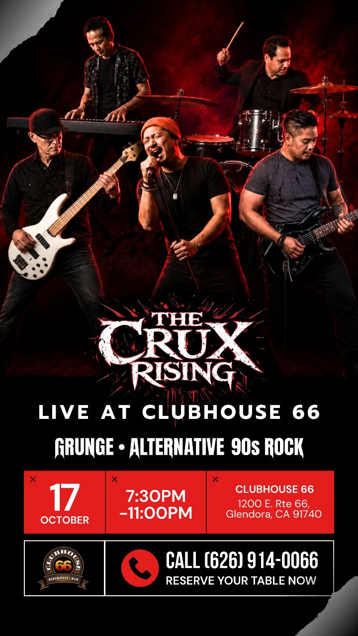 Imagine catching live music like this in Glendora on a Saturday night. 🎸🔥
The Crux Rising is back at Clubhouse 66 on October 17. Come hungry, grab a drink, and settle in for a night of live music in Glendora.
📅 Saturday, October 17
📍 Clubhouse 66 | Glendora, CA
🎸 The Crux Rising
Send this to the person you’re bringing with you. 👀
#clubhouse66 #glendora #livemusicglendora #thecruxrising #glendoraevents