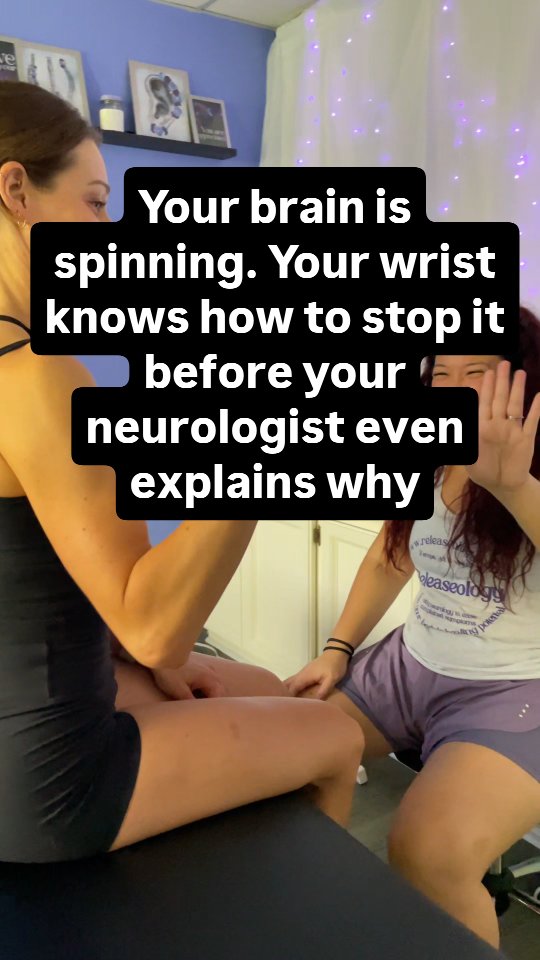 Try slowly drawing figure 8s with your wrist for 20–30 seconds.
Keep it smooth rather than fast.
You’re giving your brain movement and position information to track instead of asking it to magically stop thinking.
Then pause and notice what changed.
I'm Sara Becker, neuro physical therapist, and I help medically dismissed adults understand and ease their symptoms through the lens of neurology.
SAVE this for a high-tab brain day.