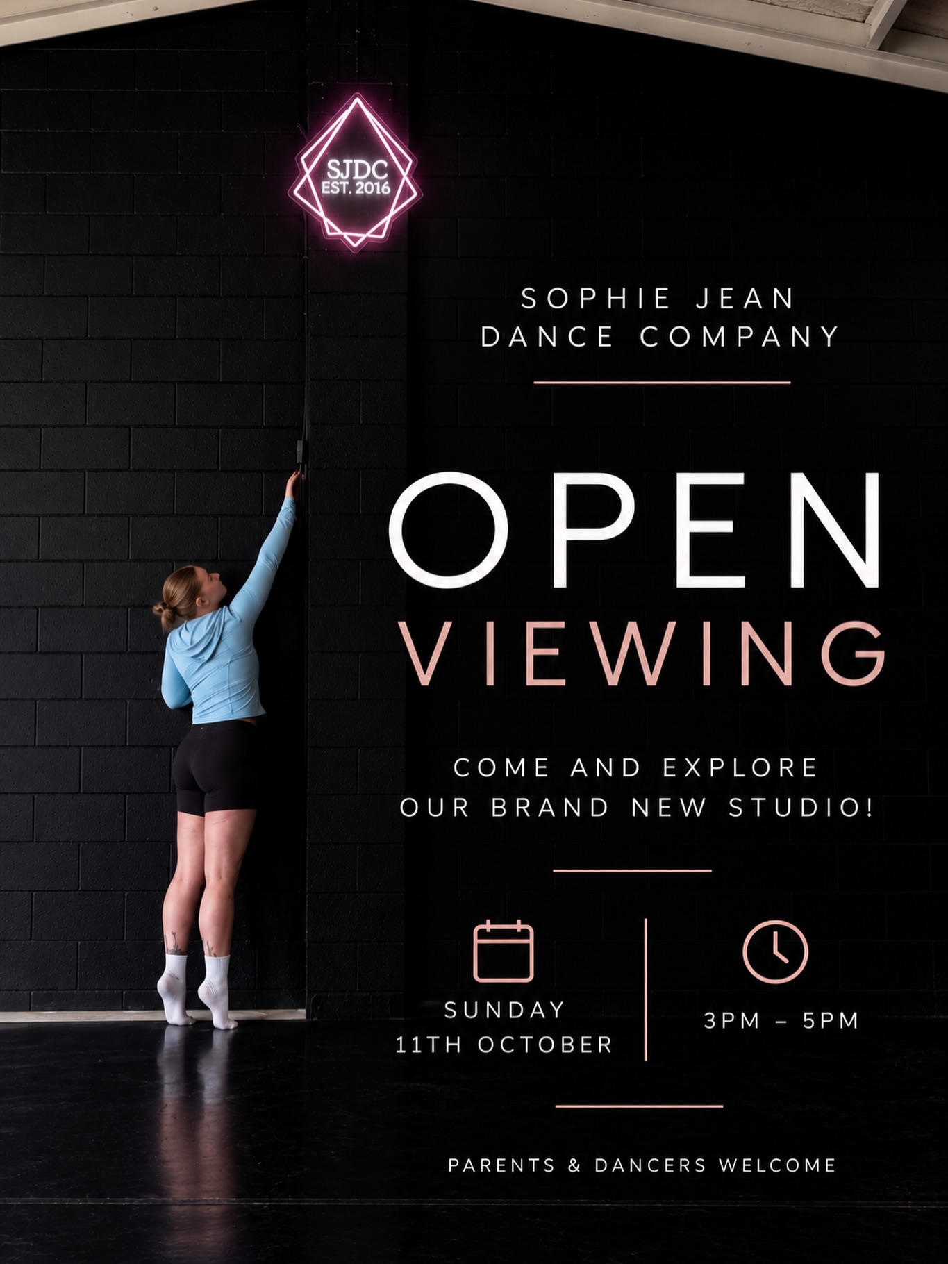✨ SNEAK PEEK… OUR NEW STUDIO! ✨
The countdown is on, and we can’t wait to welcome you into our brand new home! 🖤
After lots of hard work behind the scenes, we’re so excited to finally open the doors and share this beautiful new space with our SJDC family!
We’d love to invite all our dancers and parents to come along, have a look around, and see where the next chapter of Sophie Jean Dance Company begins!
📅 Sunday 11th October
⏰ 3:00pm – 5:00pm
📍 15 Cooper Street, Havelock North
Pop in anytime between 3–5pm, explore the space, and celebrate this exciting new chapter with us!
We can’t wait to make so many incredible memories here! 💗
New space. New beginnings. Same SJDC family.
