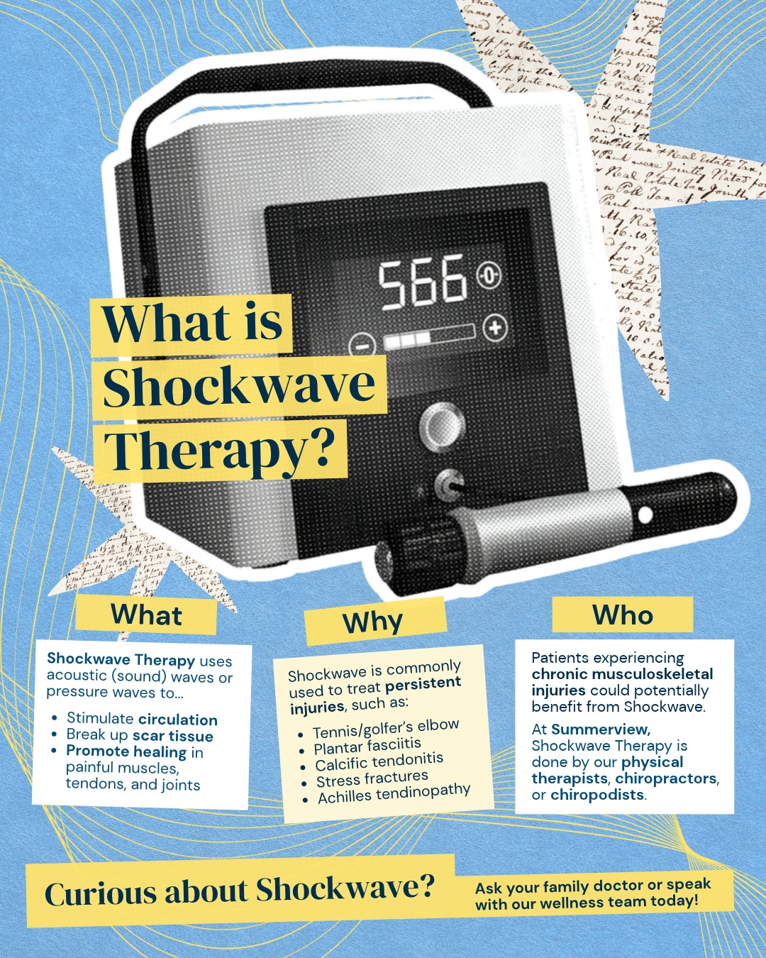 Shockwave Therapy: the hero of treating stubborn muscle, tendon, and joint pain ⚡️💪
Shockwave therapy uses acoustic waves to stimulate the body’s natural healing response and may help improve pain and mobility.
Interested in whether shockwave therapy is right for you? Book an appointment with our team to learn more! 🧑⚕️
#ShockwaveTherapy #PainManagement #Physiotherapy #MusculoskeletalHealth #NewmarketOntario