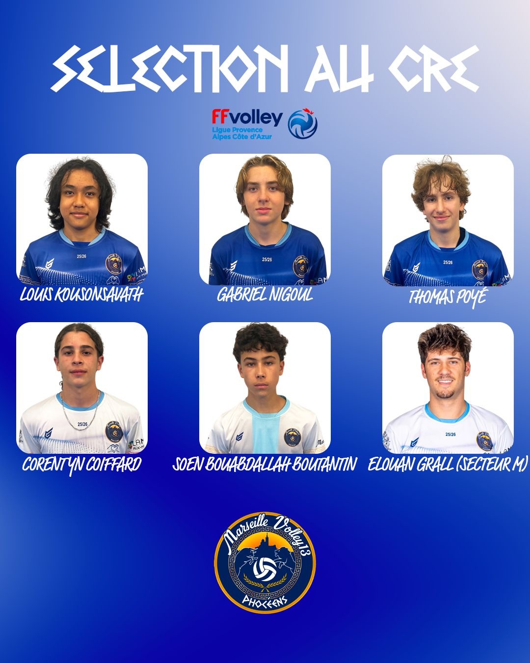 𝗟𝗘 𝗠𝗩𝟭𝟯 𝗔̀ 𝗟’𝗛𝗢𝗡𝗡𝗘𝗨𝗥 ! 🔥
La formation marseillaise s’invite au Centre Régional d’Entraînement ! 🔵⚪️
Félicitations à Louis Kousonsavath, Gabriel Nigoul, Corentyn Coiffard, Soen Bouabdallah Boutantin, Thomas Poyé, Chloé Ferrand et Lou Million Carulla, sélectionnés pour le stage du CRE à l’occasion des vacances de la Toussaint.
Une belle reconnaissance de leur investissement, de leur progression et du travail de formation mené au quotidien au sein du Marseille Volley 13. 💪
👏 Une fierté également de voir Cédric Pinoncely, entraîneur de notre N2M, intervenir sur le secteur féminin, et Elouan Grall, entraîneur de notre N3M, sur le secteur masculin.
Sept jeunes talents, deux entraîneurs, une même ambition : faire grandir le volley marseillais. 💙
À Marseille, on ne craint dégun. 🔵⚪️
.
.
.
.
.
#MarseilleVolley13 #MV13 #Marseille #Volleyball #Volley