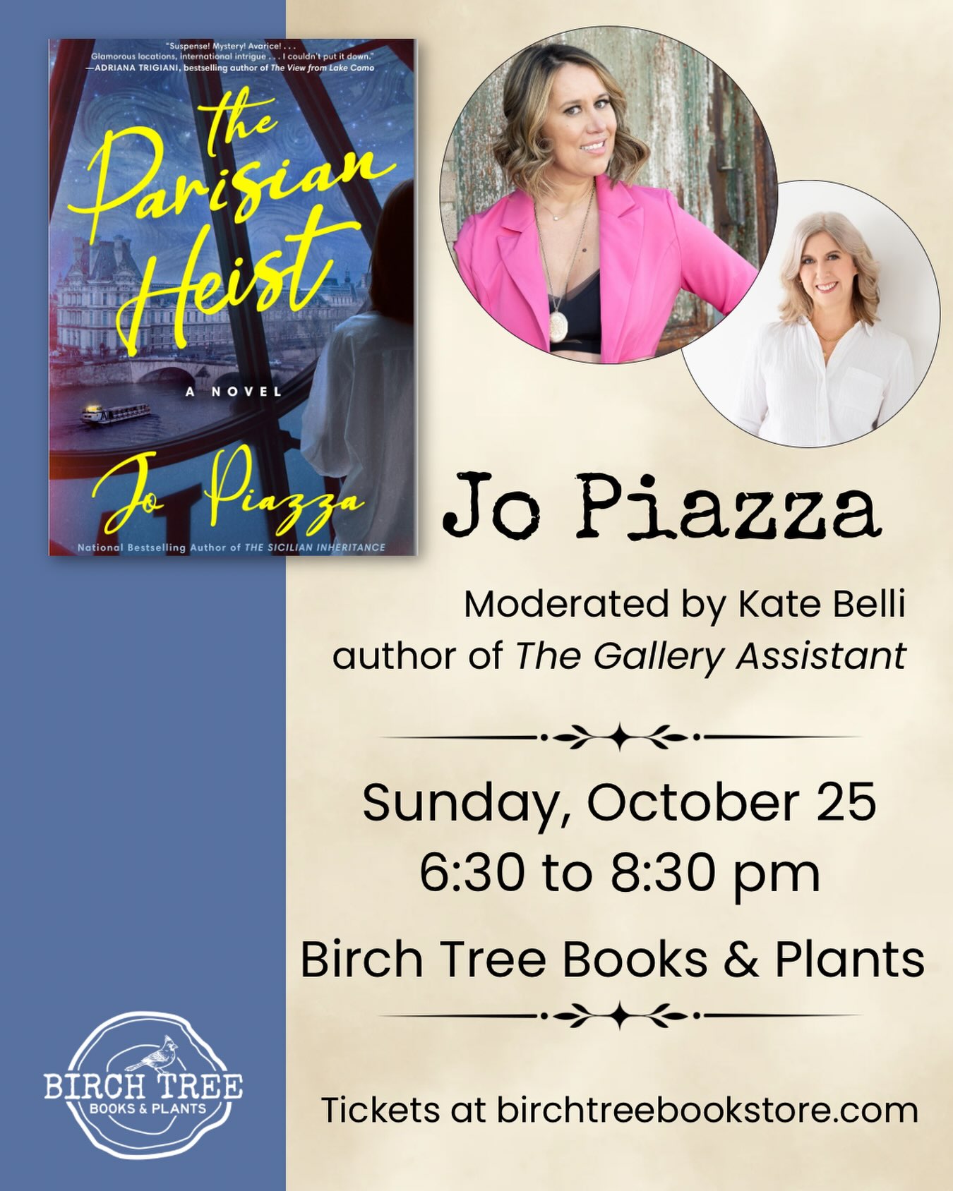From the bestselling author of The Sicilian Inheritance and Everyone Is Lying to You comes a propulsive dual-timeline mystery drenched in art-world intrigue and brimming with family secrets, betrayal, and the intoxicating lure of power…
Do we expect anything less from the latest from our friend Jo Piazza?
Of course not! And we can’t wait to welcome her back to the shop on October 25 for a conversation with Kate Belli.
Come early to craft with us, then stick around for a lively conversation with Jo about her newest riveting mystery, her fascinating research into van Gogh, and the inspiration of traveling through beautiful Paris.
We’re already close to selling out, so get your tickets at the link in our bio today!
