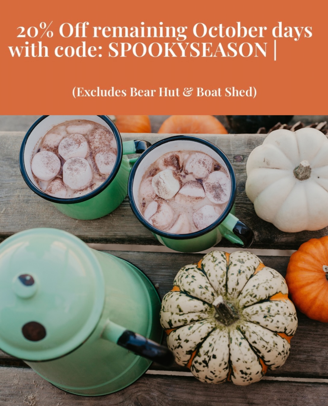 We’re offering 20% OFF our remaining October days with code:
SPOOKYSEASON 👻
Perfect for a last-minute half-term treat, a day by the sea with friends or simply an excuse to escape to Wells 🎃
Discount excludes The Bear Hut & The Boat Shed.
🍂 October won’t be here for long before we shut the doors so grab your favourite day while you can!