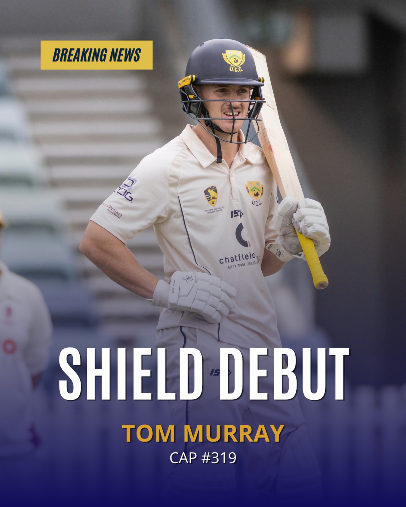 ๐จ BREAKING NEWS ๐จ
UCCโs own Tom Murray is set to make his Sheffield Shield debut for WA today! ๐
A huge milestone for Tom as he becomes Cap #319 for WA.
Congratulations, Tom! ๐๐
#TheStudents #TheBooks