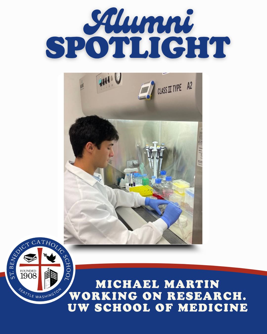 Congratulations to Michael Martin for an incredible summer of research at the University of Washington School of Medicine. From St. Ben’s to Gonzaga and now working in the Simpson Lab, Michael continues to learn, grow, and make a difference through his passion for science and medicine.
We’re excited to see all that’s ahead for you, Michael! 👏