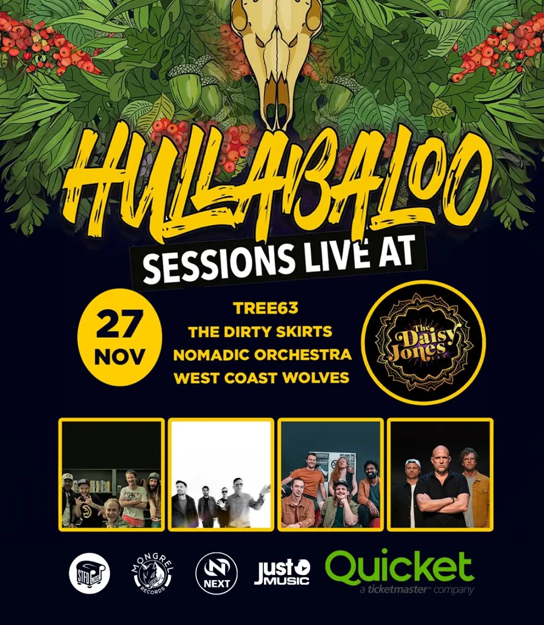 By definition, a hullabaloo is a commotion, an uproar, a magnificent racket, and on Friday, 27 November, that is precisely what is coming to Stellenbosch.
Launching the very first installment of the Hullabaloo Sessions, this high-energy showcase brings together a powerhouse lineup of South Africa’s most formidable live acts for an explosive night of music at The Daisy Jones. Known far and wide as one of the country’s premier music venues, boasting state-of-the-art sound and lighting, the Daisy Jones stage provides the ultimate canvas for a concert series designed to push live performance to its absolute limit.
Bringing the noise and setting the standard for the night are four legendary bands, each notorious for delivering unrelenting, high-octane stage shows.
From the raw, coastal Punk Rock fury of the West Coast Wolves and the soaring, Anthemic Rock energy of Tree63, to the electrifying Indie Rock revival grit of The Dirty Skirts and the unstoppable, Brass-Fuelled dance party that is Nomadic Orchestra, this lineup offers no breathing room. Every single act on the bill has built a reputation for leaving everything on the stage, guaranteeing a non-stop, sweat-drenched spectacle from start to finish!
Whether you’re a die-hard fan of heavy riffs, infectious rhythms, or unmatched live showmanship, the inaugural Hullabaloo Sessions promises a sensory overload of sonic power and stage production. Gather your crew, brace yourself for a glorious uproar, and prepare to witness four iconic acts turn up the volume and set Stellenbosch ablaze.
Doors 5pm, bands from 7pm
Tickets - https://qkt.io/hullabaloo
Students – R70pp (must provide valid student card upon entry)
Early Bird - R100pp
Phase 2 - R150pp
Phase 3 - R200pp
Phase 4 - R250pp