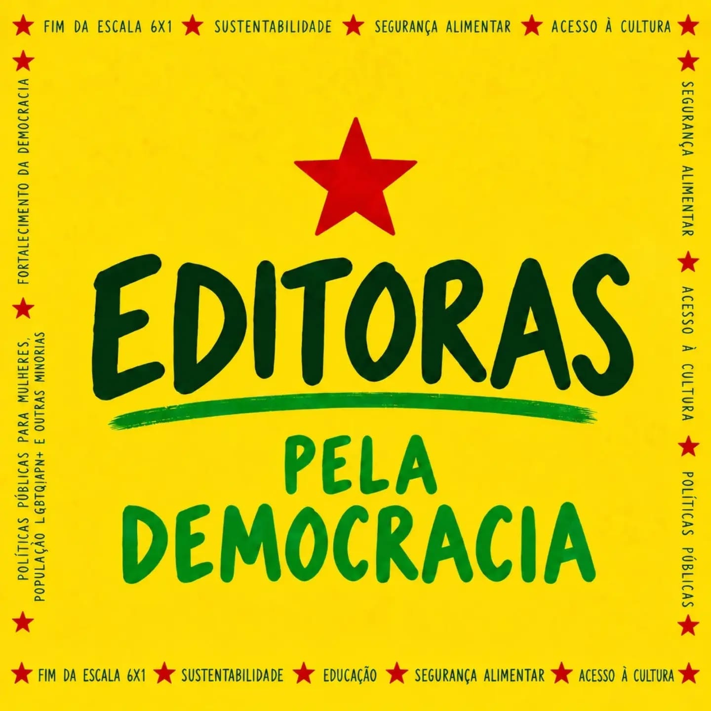 MANIFESTO DAS EDITORAS E EDITORES INDEPENDENTES PELA DEMOCRACIA
Nós, editoras e editores independentes de livros, defendemos a democracia como princípio fundamental para a construção de uma sociedade justa, plural e socialmente responsável.
Acreditamos que os livros, a leitura e a cultura são instrumentos essenciais para ampliar vozes, preservar memórias, produzir conhecimento e fortalecer o pensamento crítico.
Por isso, nos posicionamos em defesa de:
* O fortalecimento da democracia;
* O fim da escala 6x1;
* A sustentabilidade ambiental e climática;
* O combate à desigualdade;
* A segurança alimentar;
* O acesso à cultura, aos livros e à educação de qualidade;
* Políticas públicas para mulheres, população LGBTQIAPN+ e outras minorias.
Como editoras e editores independentes, acreditamos que a democracia também se constrói com livros, conhecimento, cultura e direito à palavra.
Nosso compromisso é com uma sociedade mais justa, democrática, plural e igualitária.
#EditorasPelaDemocracia
#EditorasIndependentes
#Democracia
#DireitoÀCultura
#Escala6x1