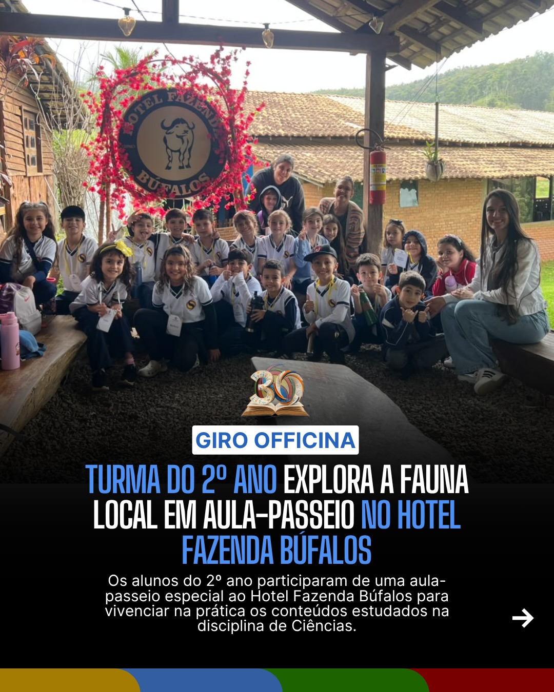 Nossa turma do 2º ano viveu uma experiência incrível na aula-passeio de Ciências no Hotel Fazenda Búfalos! As crianças puderam ver de perto diversos animais domésticos e silvestres, transformando a teoria da sala de aula em uma vivência prática inesquecível. 🌾🦬
Foi uma tarde cheia de descobertas, curiosidade e muita diversão no meio da natureza! Afinal, aprender Ciências também é observar, explorar e vivenciar cada detalhe ao nosso redor. 🍃
#AulaPasseio #CienciasNaPratica #AprendizadoSignificativo #EducacaoAmbiental