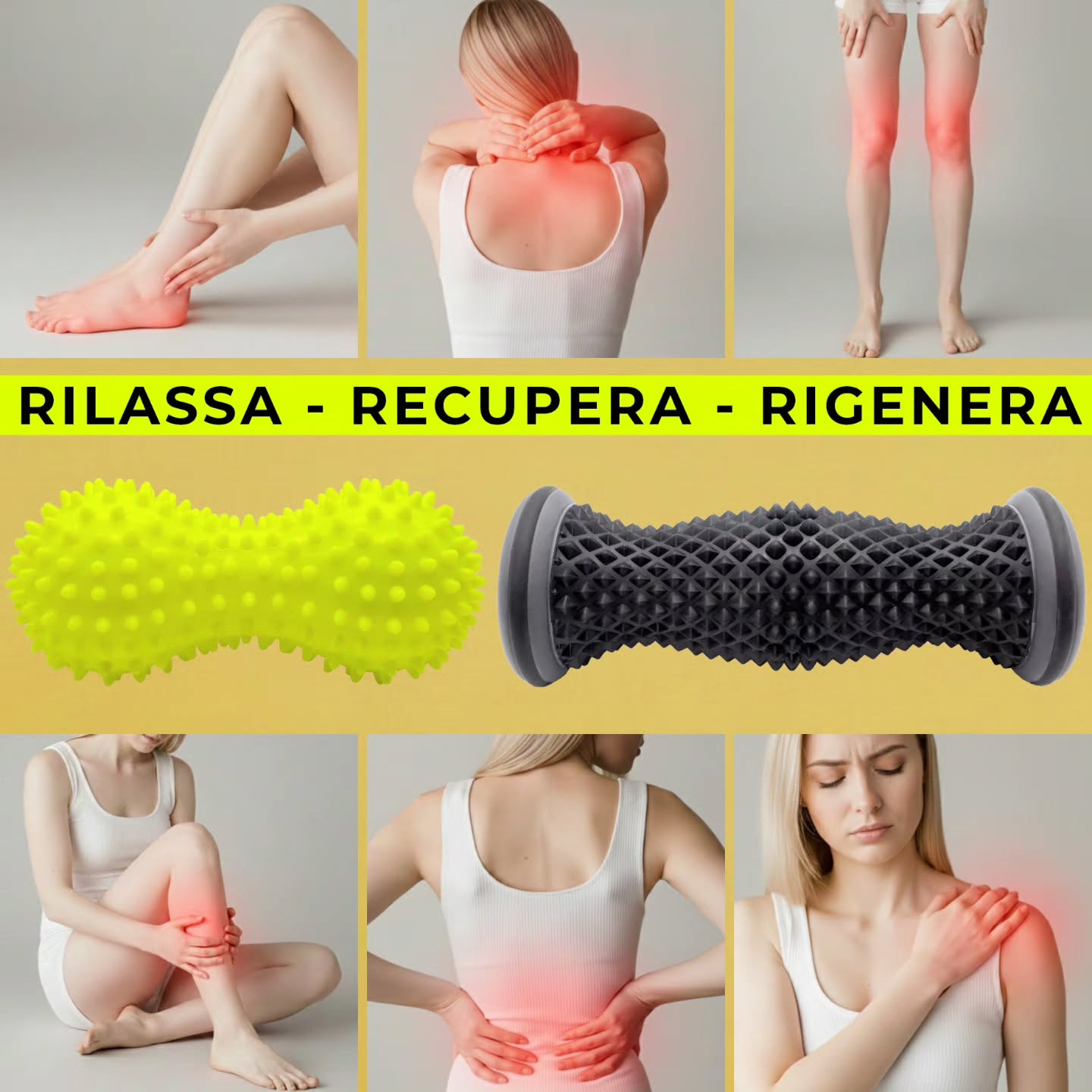 RILASSA. RECUPERA. RIGENERA. 💛
Dopo un allenamento intenso, una lunga giornata in piedi o quando senti i muscoli particolarmente affaticati, dedica qualche minuto al tuo recupero.
I nostri massage roller sono pensati per un automassaggio pratico e mirato su gambe, polpacci, schiena, spalle e piedi, aiutandoti a sciogliere le tensioni e ritrovare una piacevole sensazione di leggerezza.
🏃 Ideali per sportivi e vita quotidiana
💆 Perfetti per il recupero muscolare
🎒 Compatti e facili da portare sempre con te .
Prenditi cura del tuo corpo, ogni giorno.
•
•
•
RELAX. RECOVER. REGENERATE. 💛
After an intense workout, a long day on your feet, or whenever your muscles feel particularly tired, take a few minutes to focus on your recovery.
Our massage rollers are designed for practical, targeted self-massage on your legs, calves, back, shoulders and feet, helping to release tension and restore a pleasant feeling of lightness.
🏃 Ideal for sports and everyday life
💆 Perfect for muscle recovery
🎒 Compact and easy to take with you wherever you go
Take care of your body, every day.
#riflessologiaplantare #riflessologiaplantare👣 #riflessologia #fasciteplantare #fasciteplantar