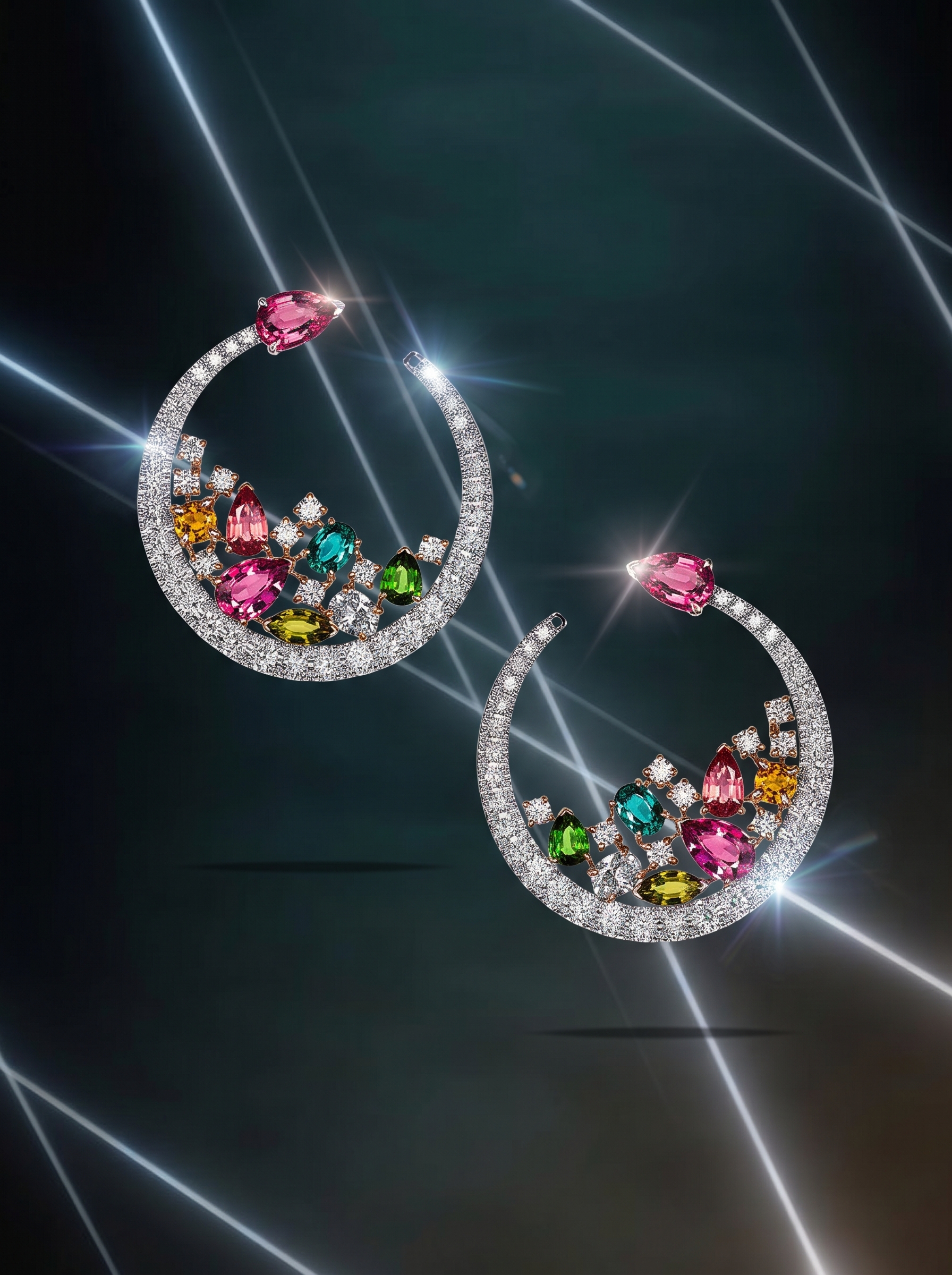 Like capturing a night sky mid-bloom. These sculptural open hoops trace a delicate diamond crescent, cradling an explosion of pear and oval-cut tourmalines—from vivid rubellite pinks to deep forest greens and warm sunset golds. Each stone is handset to catch light from every angle, balancing high-jewelry architecture with raw, vibrant color. A wearable work of art crafted by ALAHMAR for those who prefer their classics with a bold, modern edge.
كأنها سماء ليلية تزهر بريقاً وسحراً. أقراط دائرية مفتوحة بتصميم نحتي فاخر، تحتضن هلالاً مرصعاً بالألماس البرّاق وتتوسطها توليفة مبهرة من أحجار التورمالين بألوان متدرجة—من الوردي الياقوتي الزاهي إلى الأخضر الزمردي ودفء الأصفر المشمس. تناغم استثنائي من "الأحمر" بين دقة الصياغة وفخامة التصميم يمنحكِ قطعة فنية تتعدى حدود المألوف لتليق بأرقى إطلالاتك.
#ALAHMAR #craftedtostandout #jewelry www.alahmar.co