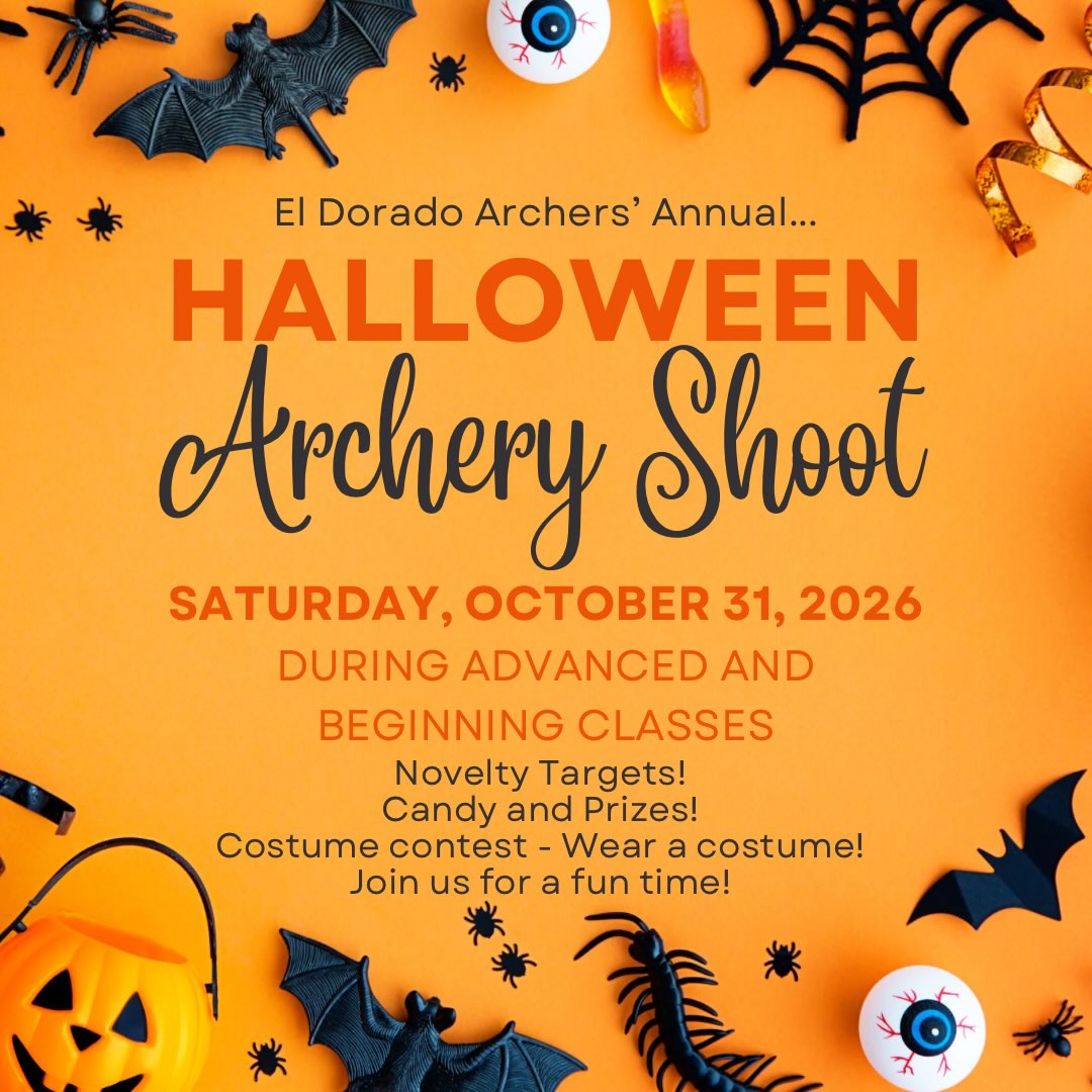 Join us at El Dorado Archers annual Halloween shoot on Halloween! There will be fun targets, prizes and costume contest! π» π π¦ πΉ
#halloween #archery #eldoradoarchers #halloweenarcheryshoot