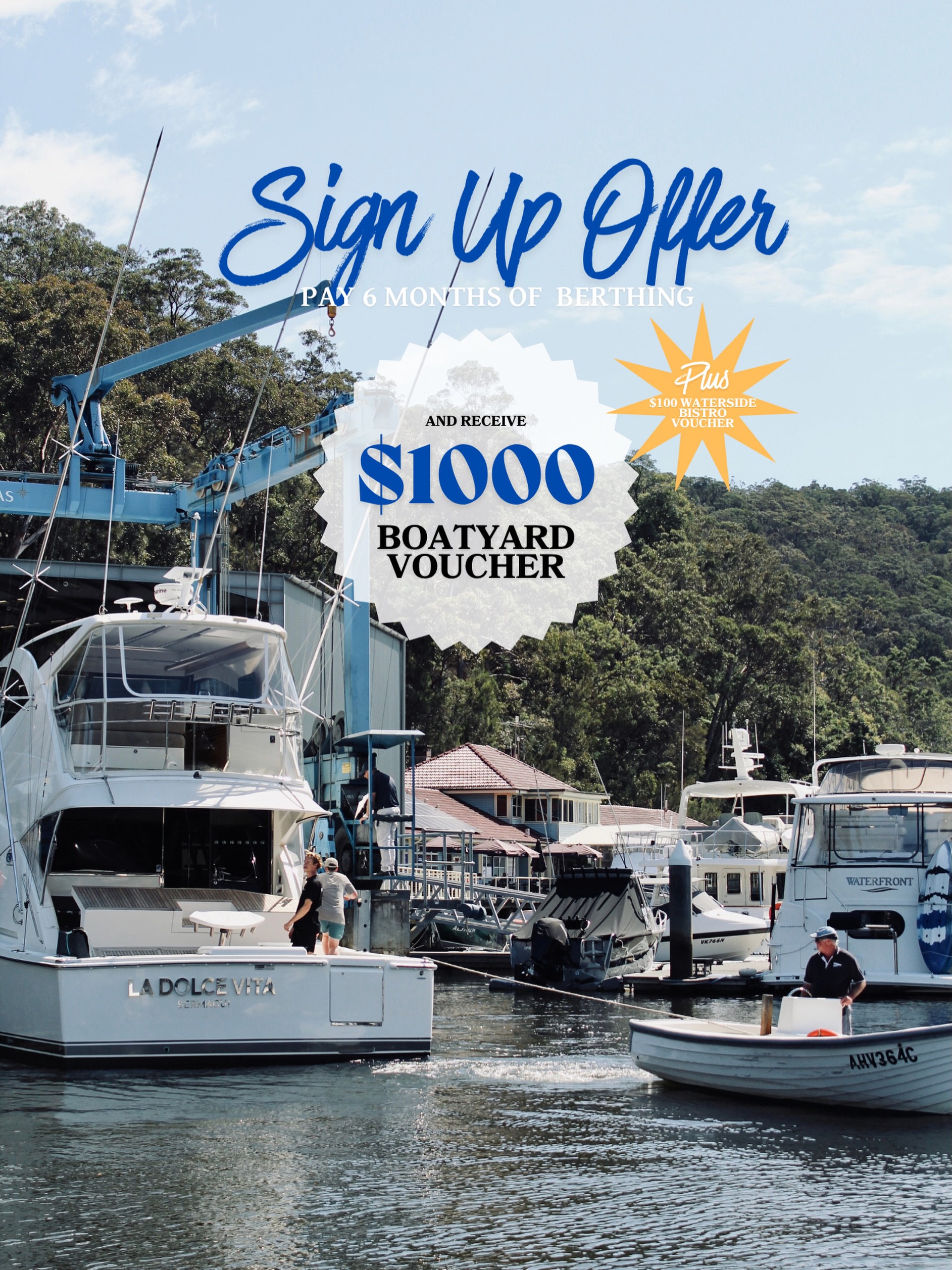 🌸 A new home for your boat, with a little extra to welcome you! ⚓️
Our Spring Sign Up Offer at Empire Marina Bobbin Head gives you even more reason to join the Empire Family.
Sign up and pay for 6 months of berthing and receive:
🛠️ A $1,000 boatyard voucher
🍽️ A $100 Waterside Bistro voucher
Give your boat some TLC, then treat yourself to a delicious meal by the water. 🥂
With sheltered waters, generous fairways, on-site boat maintenance and a team who know you by name, this is a place to settle in and enjoy your boating lifestyle. 💙
📞 Call (02) 9457 9011 or email jordy@empiremarinas.com.au to ask about the offer and find the right berth for your boat.
#EmpireMarinaBobbinHead #EmpireFamily #SydneyBoating #MarinaLife #WatersideBistro