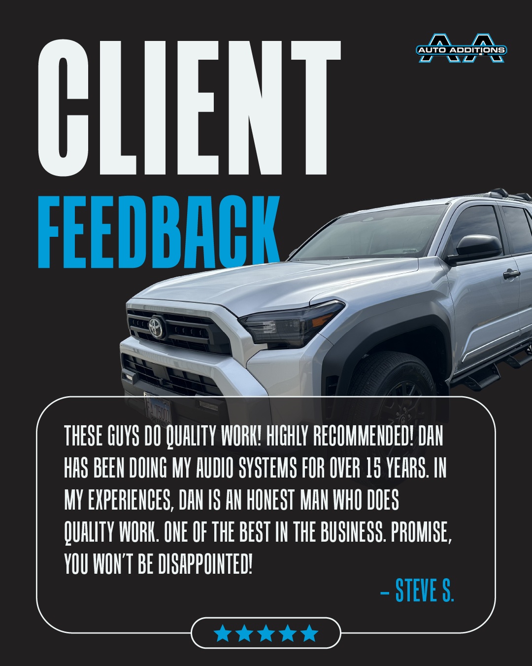 Quality work speaks for itself. ⭐⭐⭐⭐⭐
We appreciate every customer who trusts us with their vehicle and takes the time to share their experience.