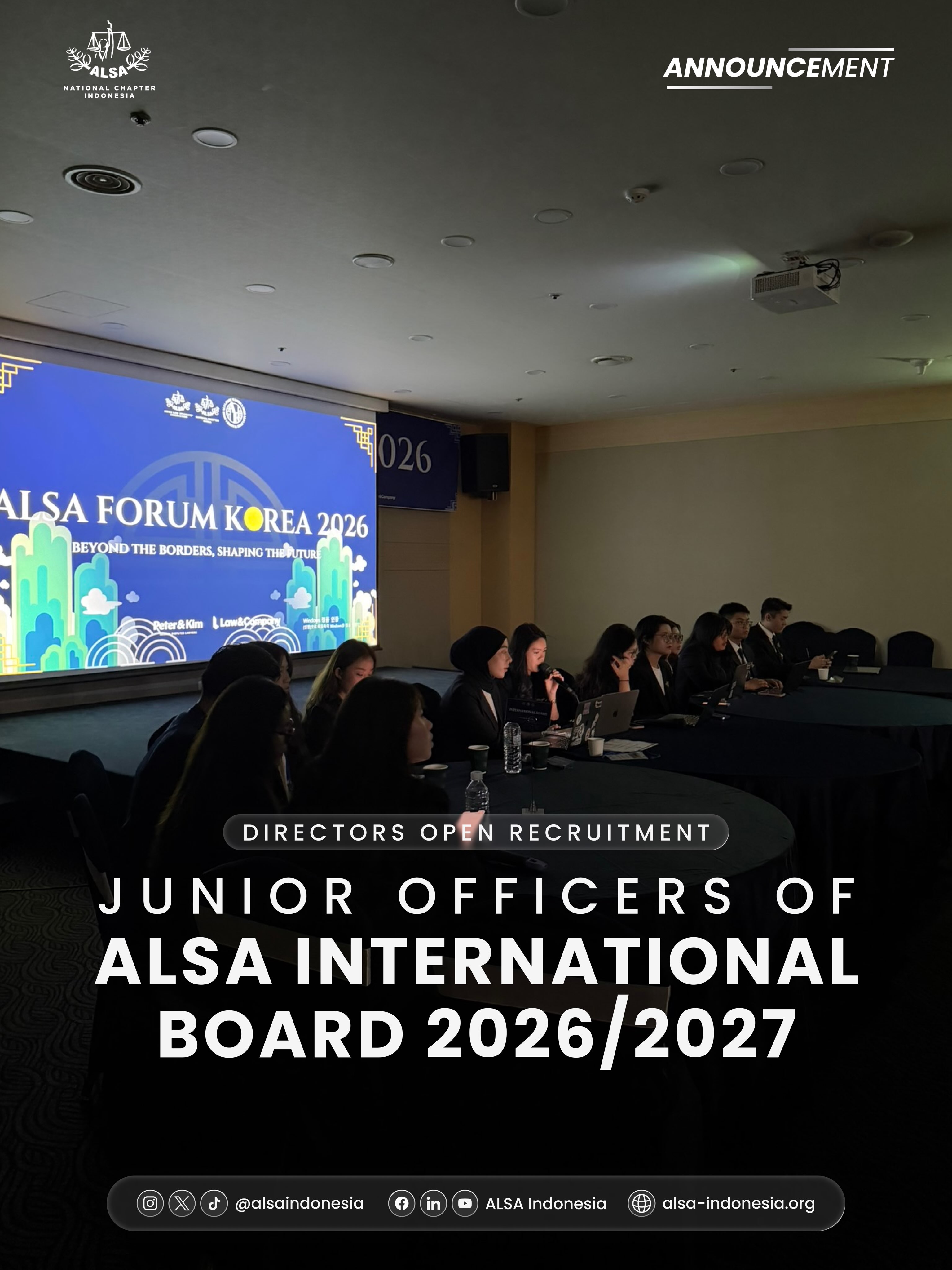 Greetings from ALSA Indonesia!
The opportunity to become part of the ALSA International Board 2026/2027 is still open!
Hear from our former Junior Officers, discover their experiences, and take your chance to be part of the journey.
ALSA, Always Be One!