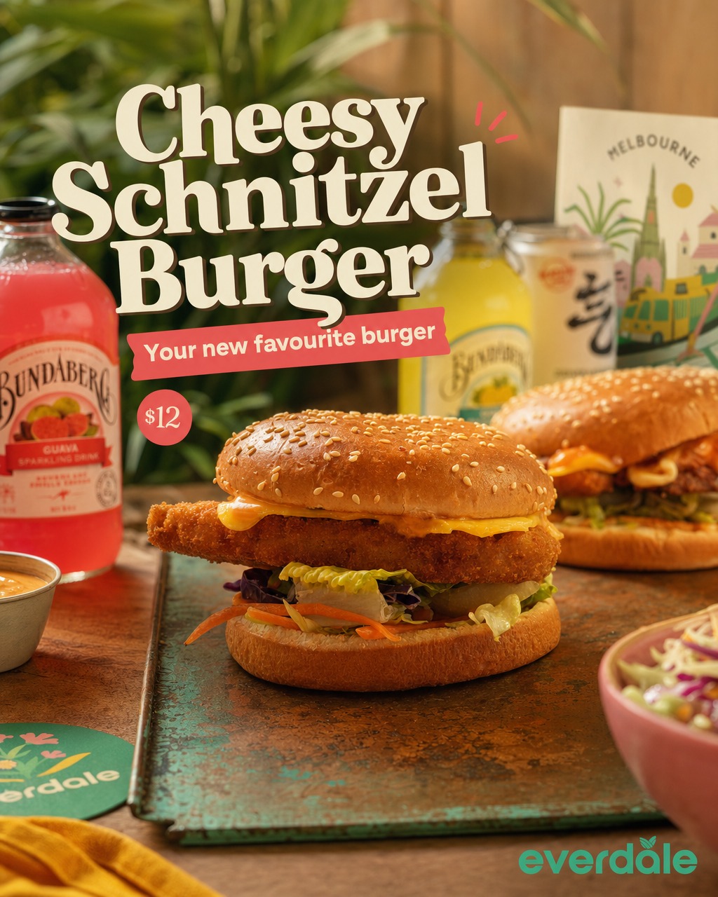 Say hello to your new favourite! Our Cheesy Schnitzel Burger is crispy, golden and packed with flavour, all for just $12 🍔💛 Come say hi in Springvale!
#Everdale #PlantBased #VeganBurger #SchnitzelBurger #SpringvaleEats #VeganMelbourne #PlantBasedJoy
📍1a/830-850 Princes Hwy, Springvale, VIC 3171
🕒Mon: 11:30 AM–3 PM, 5–8.30 PM
🕒Tue: 11:30 AM–3 PM, 5–8.30 PM
🕒Wed: 11:30 AM–3 PM, 5–8.30 PM
🕒Thurs: 11:30 AM–3 PM, 5–8.30 PM
đź•’Friday: CLOSED
đź•’Saturday: CLOSED
🕒Sunday: 11:30 AM–3 PM, 5–8.30 PM