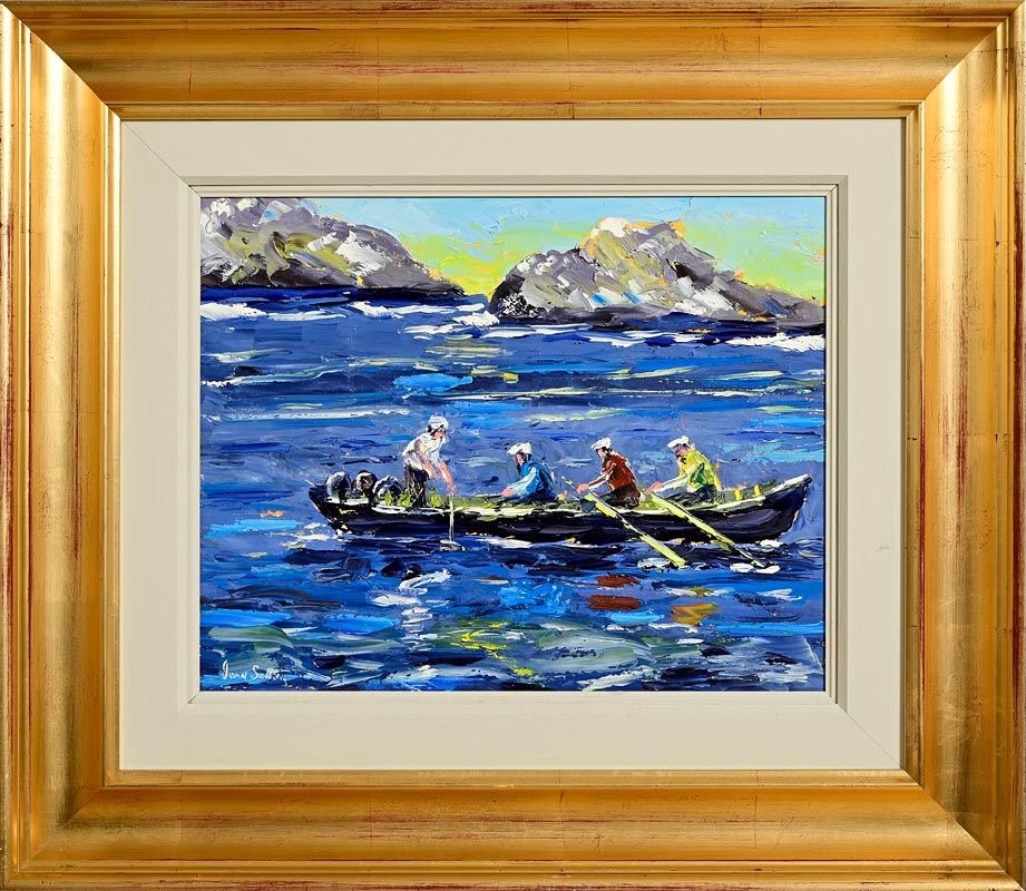 Lot 167. Morgan O’Driscoll Art Auction. “HAULING LOBSTER POTS, off Blasket Rocks, Co Kerry “. Oils. Canvas 16/20 ins. Online bidding now. Phone bids. 086 2472425