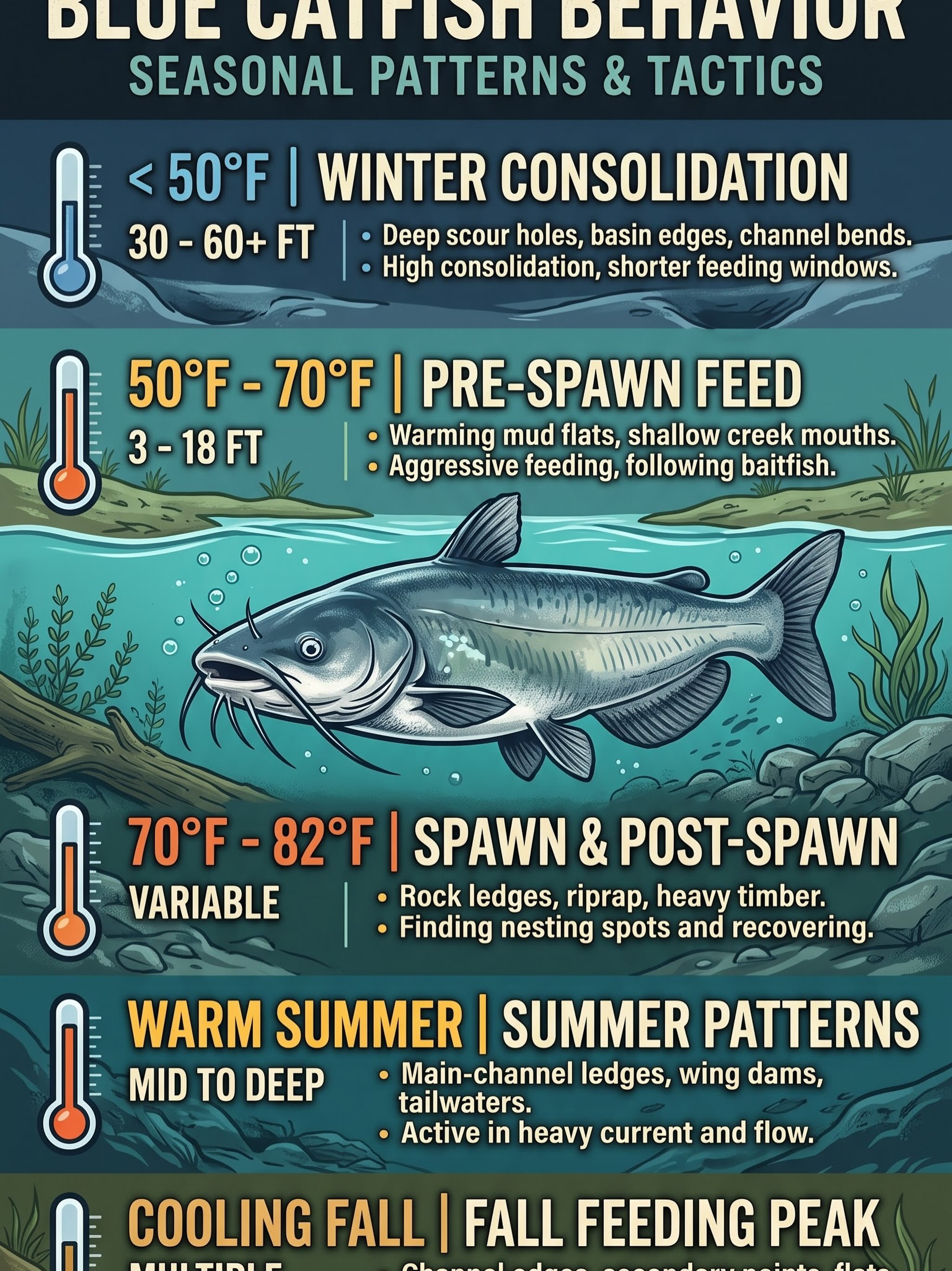🎣 Blue catfish don’t swim randomly—they follow strict seasonal blueprints driven by water temperature 🌡️, current 🌊, and forage movement 🐟⚡!
In our newest article on the Goober Time Guide Service blog 🚤, Captain Dan breaks down the seasonal transitions of trophy blue catfish:
❄️ Wintering deep in basin scour holes (<50°F) 🕳️
🔥 The aggressive pre-spawn push into shallow mud flats (50°F–70°F) ☀️
☀️ Summer current setups & post-spawn recovery 🌊
🎯 Tactical adjustments for tidal rivers & reservoirs 🗺️
Stop guessing where the fish are hiding and start pattern-building today! 🧠⚡
🔗 Read the full guide at the link in our bio or visit:
https://www.goobertimeguideservice.com/post/a-guide-to-understanding-blue-catfish-behavior-seasonal-patterns-tactics
#BlueCatfish #Catfishing #JamesRiver #GooberTimeGuideService #CatfishFishing RichmondVA FishingTips TrophyCatfish VirginiaFishing RiverFishing CatfishRigs 🎣🚤🌊