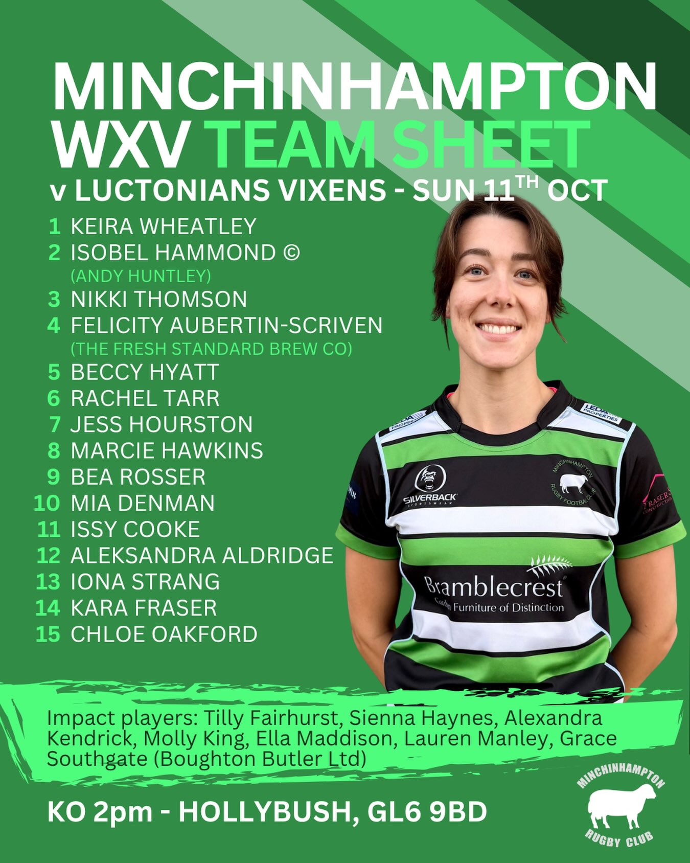Minchinhampton WXV v @luctoniansvixens
📆 Sunday 11th October
⏰ 14:30
📍 Hollybush 🐏
There’s loads on at the club today, especially girls and women’s rugby - come down and see what a wonderful club Minch is!
#minchrfc #womensrugby #nc3