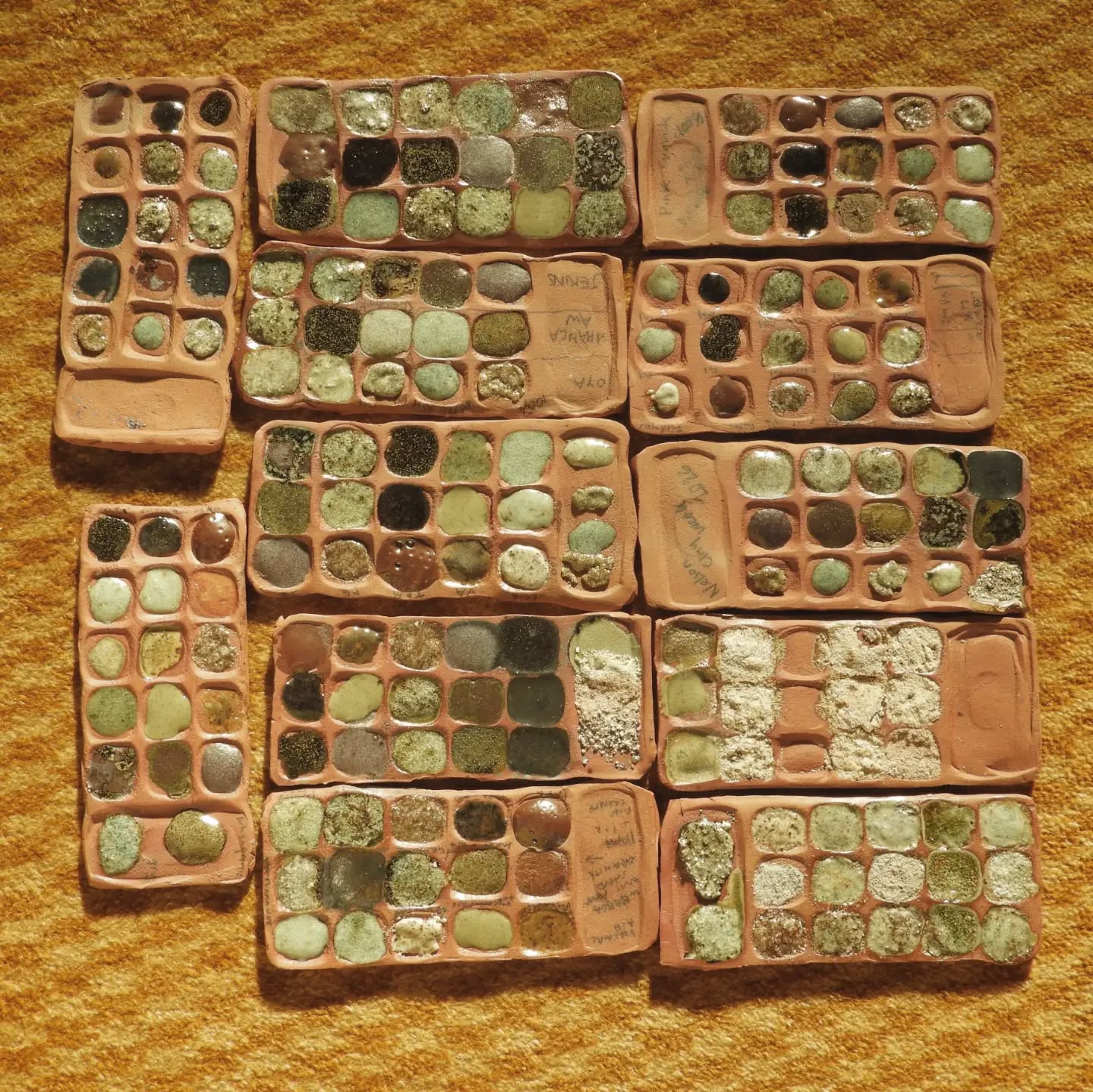 Love seeing these colours emerge after a kiln firing...thanks to @suenewitt for firing our glaze test @nelson.clay.week the warm glow of the DCR sessions rooms probably doesnt do them justice but the colours were amazing this year. Thanks to everyone who attended the workshops and forums.