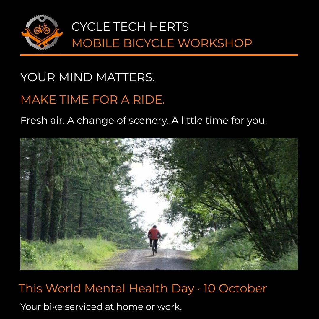 This World Mental Health Day, we’re celebrating the simple pleasure of getting out on your bike.
Sometimes, it’s not about how far you ride, how fast you go or how many miles you clock up.
It’s about getting some fresh air, taking a break from the everyday, clearing your head and enjoying a little time for yourself.
Whether it’s a gentle ride through the Hertfordshire countryside, your daily commute or a weekend adventure, make a little space for something you enjoy.
#WorldMentalHealthDay #CycleForWellbeing #CyclingForMentalHealth #CycleTechHerts #HertfordshireCycling