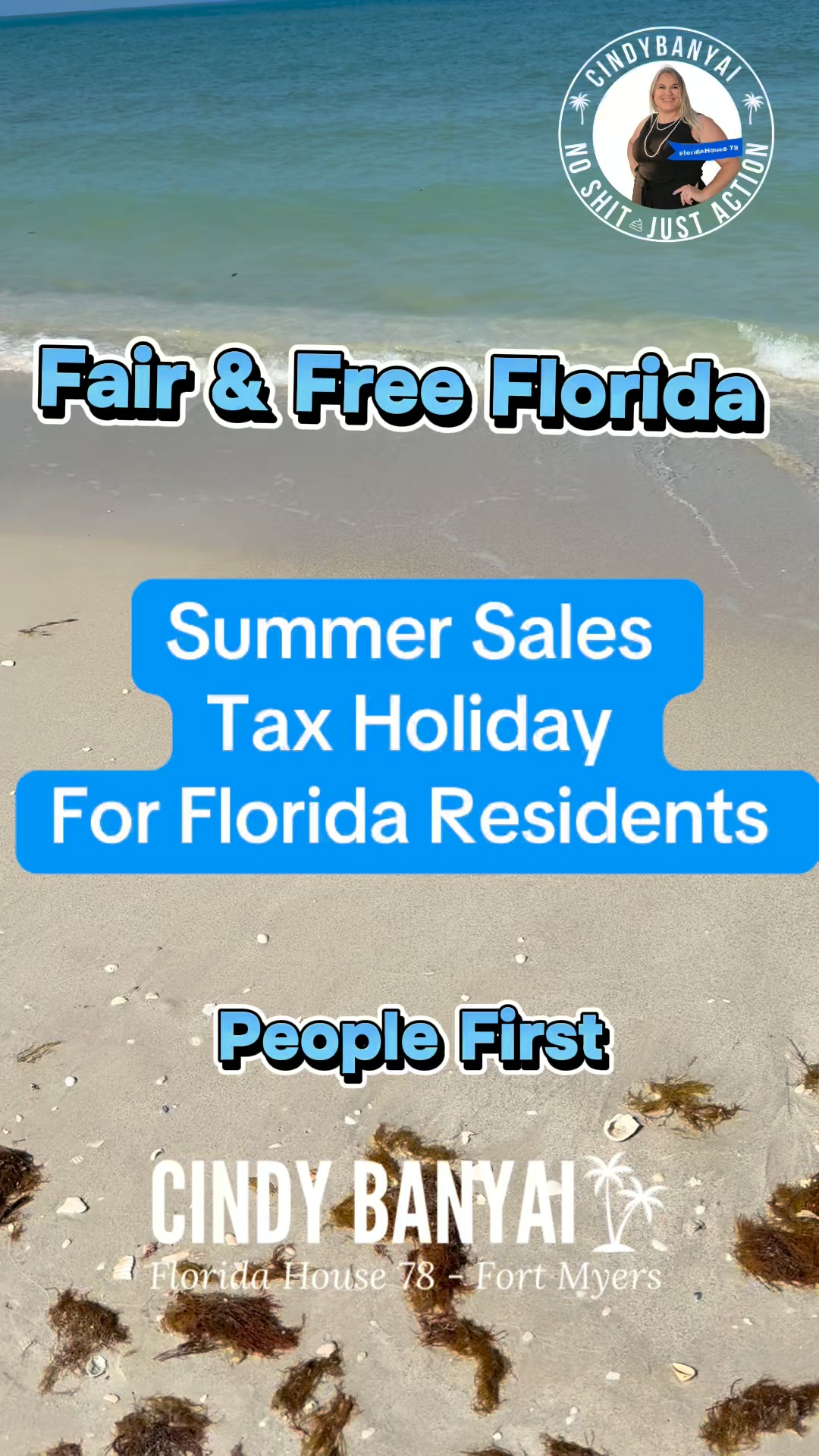 YOU deserve a tax break. If we are gonna cut taxes, let’s make it fair for ALL Florida residents. I’m proposing as part of the Fair & Free Florida plan a summer sales tax holiday on all products for all bonifide Florida residents. Real relief for you when you need it most. People first. #takebacktally #hd78 #fortmyers #noshit #election2026