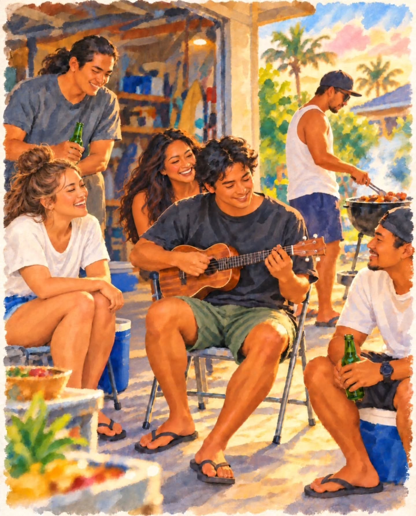 OSH Music Memories 🎶
What local song brings back good memories for you?
Kanikapila in the garage, steaks on the grill, green bottles in hand, and that one talented friend who could play ʻukulele and sing. Everybody joining in, laughing, talking story… nobody in a rush to go home.
Ahh… the good ol’ days. 🤙🏼❤️
Drop your song in the comments. Maybe we’ll bring back a memory for somebody else, too.
AI-generated image inspired by our old school Hawaiʻi memories.