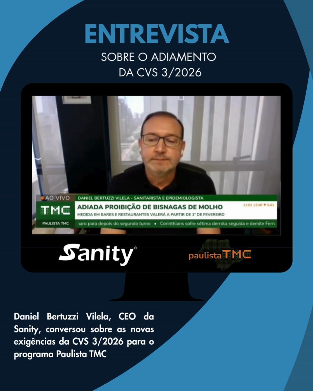 O cofundador e CEO da Sanity, Daniel Bertuzzi Vilela, concedeu uma entrevista para o programa Paulista TMC, da rádio Transamérica, na manhã desta quinta-feira, 8 de outubro.
O tema da conversa foi sobre a CVS 3/2026. A publicação da Portaria CVS nº 3, de 3 de julho de 2026, trouxe uma série de mudanças para estabelecimentos comerciais de alimentos e serviços de alimentação no Estado de São Paulo.
A nova legislação substitui a Portaria CVS nº 5/2013 e estabelece requisitos relacionados às Boas Práticas, procedimentos operacionais, manipulação, armazenamento, transporte, exposição e comercialização de alimentos.
Assista na íntegra a entrevista.
#paulistatmc #cvs3 #entrevista #vigilanciasanitaria #youtube