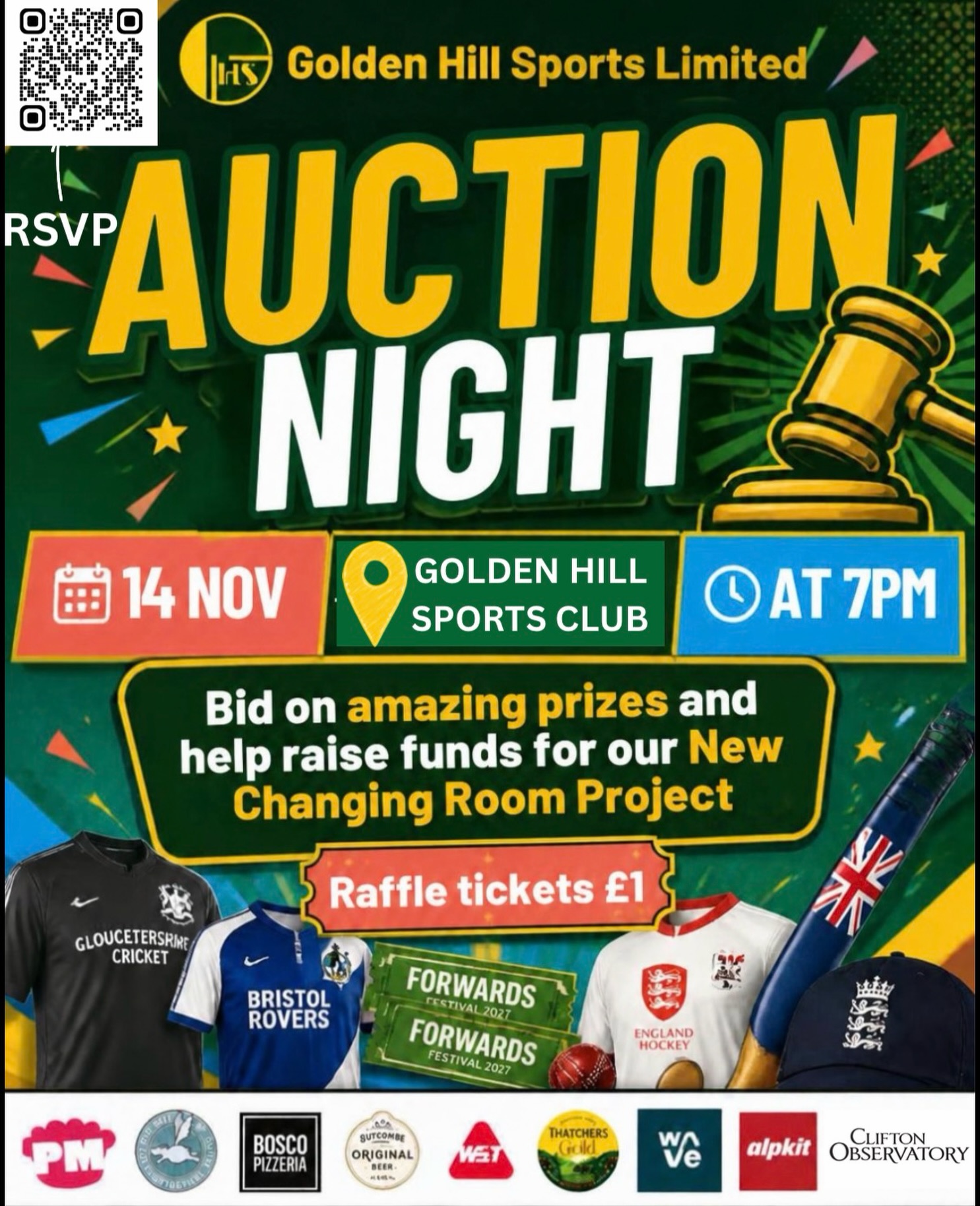 Get ready for a fun-filled night of bidding, bargains and fundraising!
We’ve got some fantastic auction items coming your way, and every bid will help us raise much-needed funds towards our new changing room project!
Auction items will be released on Monday 26th October— so keep your eyes peeled!
There’ll also be a raffle with more chances to win while supporting the club.
Sit back, enjoy some tasty nibbles, soak up the atmosphere and get ready to battle it out for your favourite auction items!
Whether you’re there to bid, win, eat, or simply support the club, it’s set to be a brilliant night! Let us know that you’re coming by confirming attendance via the event on the website (free to attend).
Saturday 14th November, 7pm start, Doors open 6:30pm, Golden Hill Sports Club Keith Milsom Pavilion
We’ll see you there!