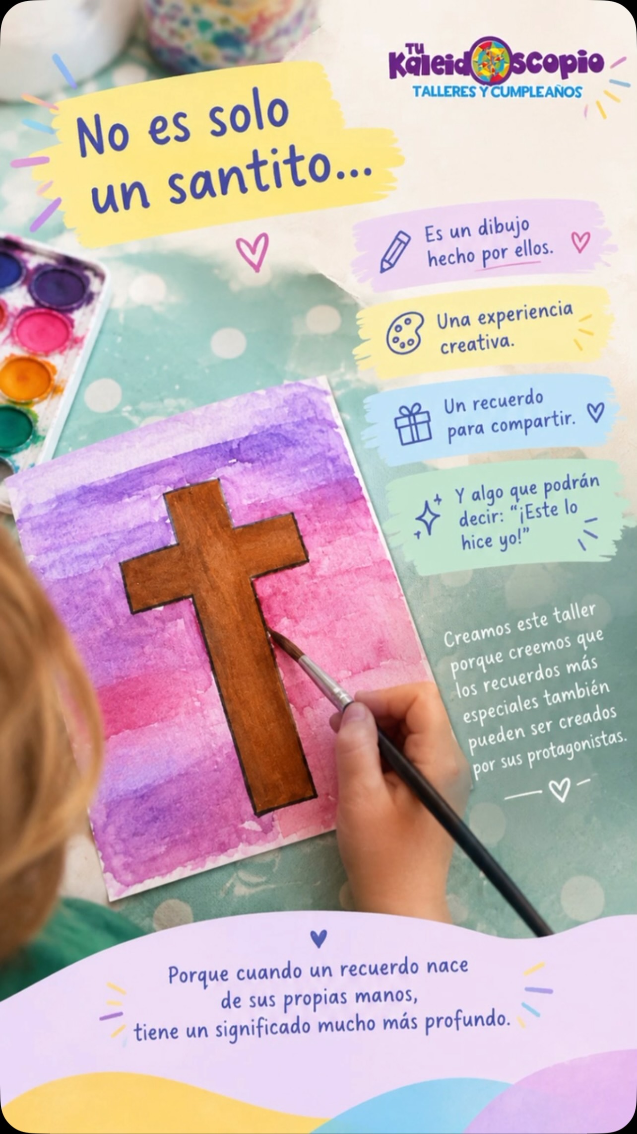 💛 ¡Un recuerdo hecho por ellos, para compartir con todos!
¿Tu hijo o hija hace su Primera Comunión este año? ✨
En Tu Kaleidoscopio creamos una experiencia única donde los niños se convierten en artistas y diseñan sus propios santitos. 🖌️🌈
💜 Taller creativo junto a una ilustradora.
👧🏻👦🏻 Grupos de 5 a 10 niños.
🎁 3 docenas de santitos personalizados e impresos por participante.
Un momento para crear, compartir con amigos y preparar un recuerdo lleno de significado para ese día tan especial. 💕
📲 ¡Arma tu grupo y reserva tu fecha! Escríbenos por WhatsApp para más información.
#TuKaleidoscopio #PrimeraComunión #TallerDeSantitos #TallerCreativo #SantitosPersonalizados RecuerdosPrimeraComunión TalleresParaNiños