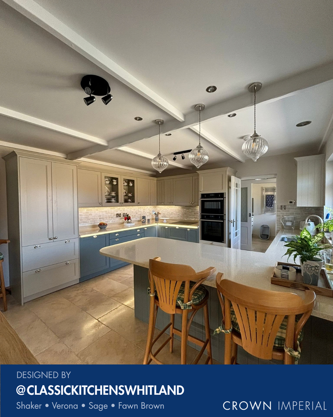 3 gorgeous design details in this Crown Verona Slim Shaker kitchen ✨
Independent Crown specialist Classic Kitchens Whitland created a striking two-tone modern classic kitchen scheme . Styled in a soothing Sage and warm neutral Fawn Brown painted finished with beautiful tongue & groove detail.
A generous island peninsula provides space for relaxed dining and meal preparation, while the statement larder keeps everyday essentials close at hand.
📍 Designed by @classickitchenswhitland
#CrownImperial #KitchenDesign #KitchenProject #CrownSpecialist