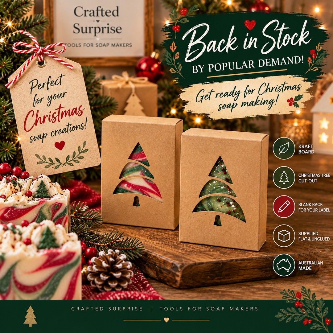 🎄 BACK IN STOCK BY POPULAR DEMAND! 🎄
It's that time of year again...
If you're a soap maker, chances are your Christmas soaps are starting to take shape, and we've got the packaging ready for you!
Our Christmas Tree Soap Boxes are back in stock, just in time for your festive soap making. ❤️
These little boxes have been a favourite with our customers, and one soap maker recently told us:
"These boxes helped me sell my soap... they are my favourite!"
We think that's a pretty lovely compliment. 🥰
The Christmas Tree cut-out lets your beautiful soap peek through, while the back gives you space for your own label and branding.
🎄 Kraft board
🎄 Christmas tree cut-out
🎄 Blank back for your label
🎄 Supplied flat and unglued
🎄 Australian made
We've got 1,000 boxes back in stock, so if Christmas soap is on your making list, now is a good time to get your packaging sorted.
🎁 Christmas Tree Soap Boxes are available now at Crafted Surprise.
#CraftedSurprise #ChristmasSoap #SoapPackaging #SoapMakersAustralia #HandmadeSoap #ChristmasMarkets #SoapBusiness #AustralianMade #ChristmasGifts
