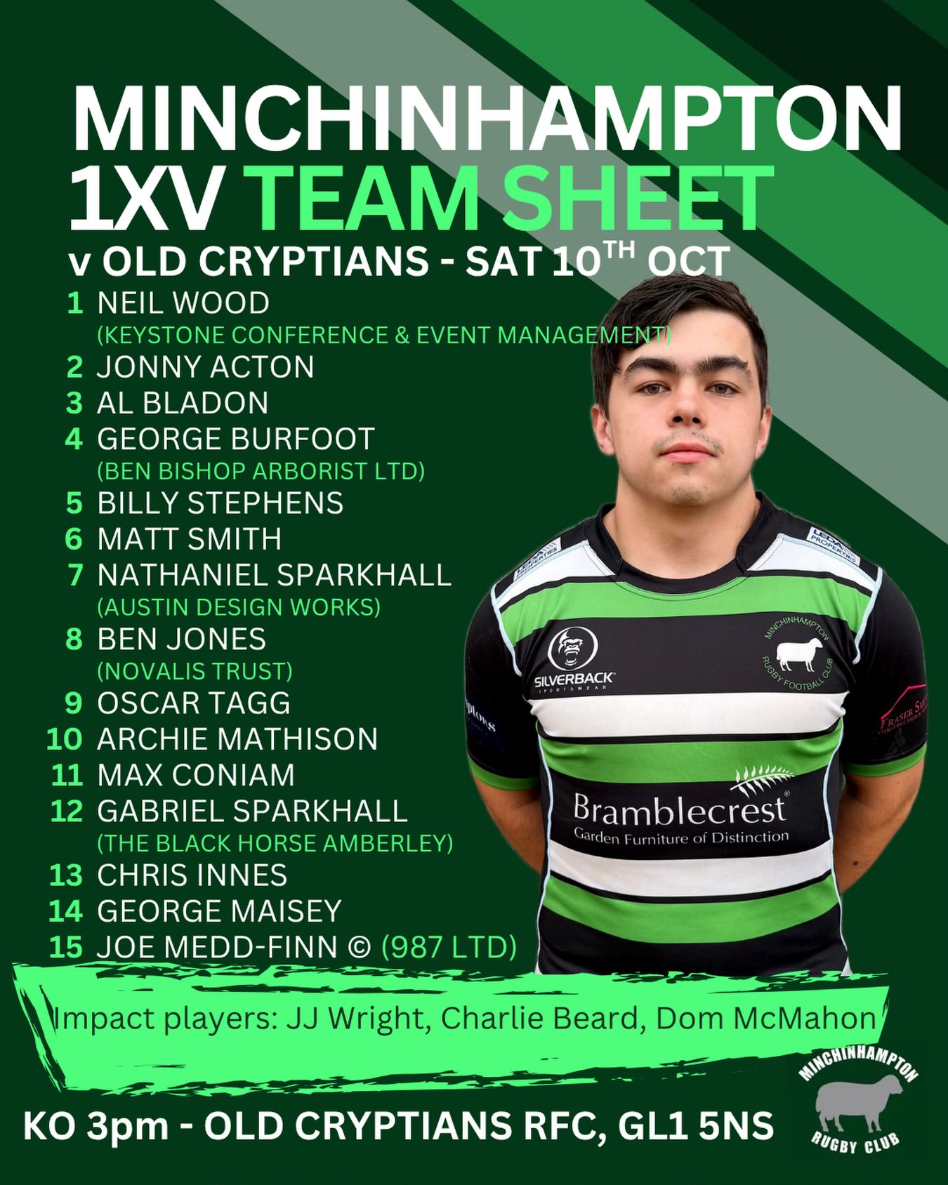 Minchinhampton 1XV v @oldcryptiansrfc
📆 Saturday 10th October
⏰ 15:00
📍 Old Cryptians RFC
On the road again and ready to play 👊
#minchrfc #grassrootsrugby #counties4tributegloucestershirenorth