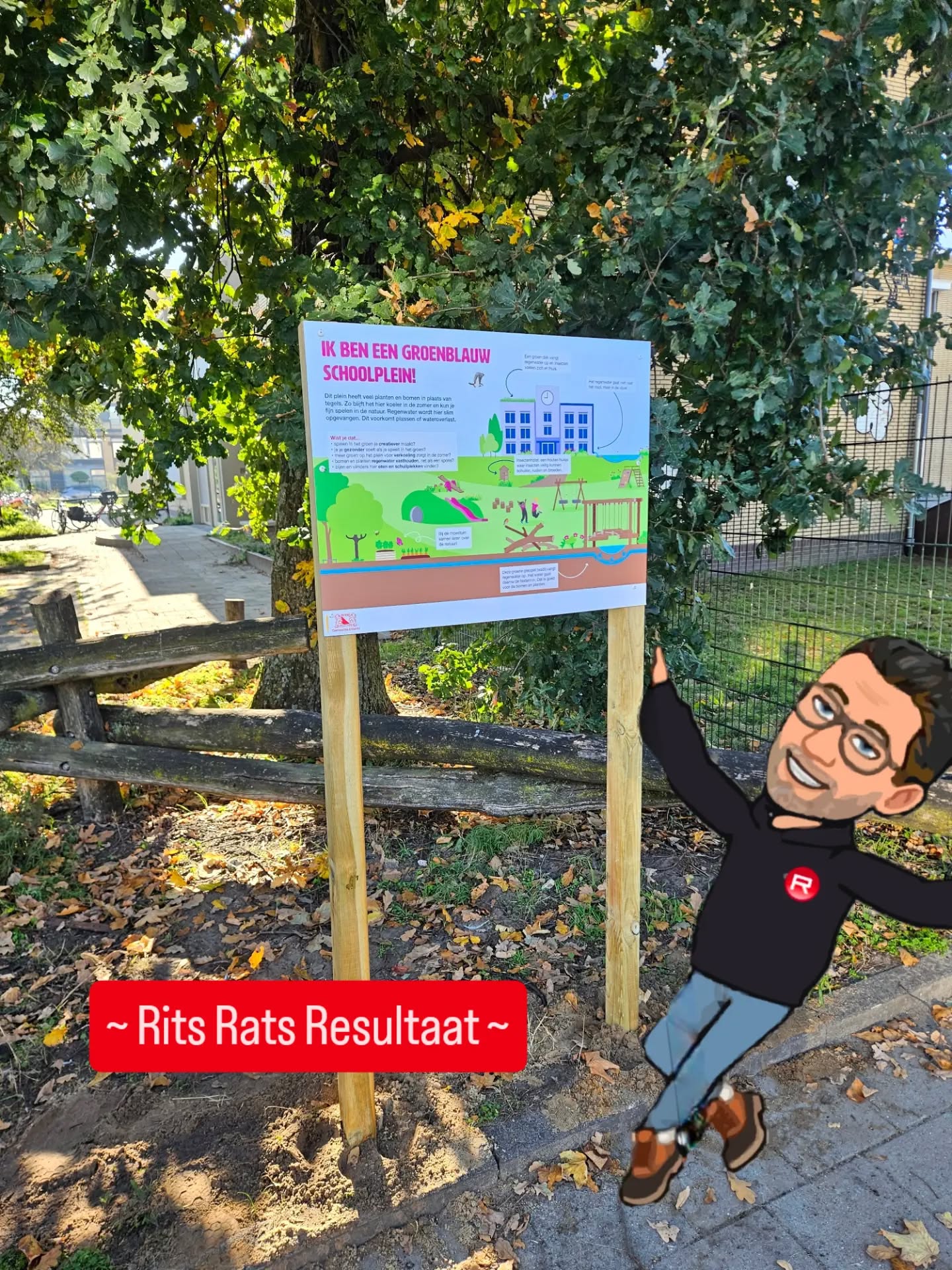 ~ Rits Rats Resultaat ~
Kleurrijke borden zijn volgens ons de leukste. Ze vallen op en vrolijken de openbare ruimte op.
Deze borden geven informatie over een groenblauw schoolplein dat met meer regenwateropvang, planten en bomen beter is voor een koeler plein en voor insecten.
Leuk weetje dat op het bord staat: spelen in het groen maakt je creatiever.
We brachten fullcolourprints aan op Dibond* borden en plaatsten ze op de afgesproken plekken rondom het plein.
Informatieborden?
Op Rits Rats kun je rekenen.
#beletteraar in Utrecht #foliespecialist #raamstickers #fullcolourprints #dierendag
* Dibond plaatmateriaal bestaat uit twee lagen aluminium met daartussen een laag kunststof. Hierdoor is de plaat sterk, licht in gewicht en weerbestendig.